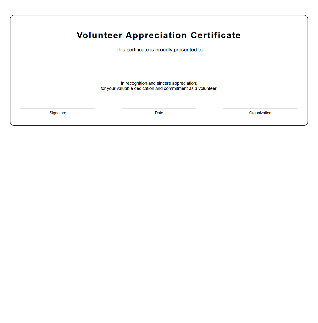 Blank Volunteer Appreciation Certificate Template