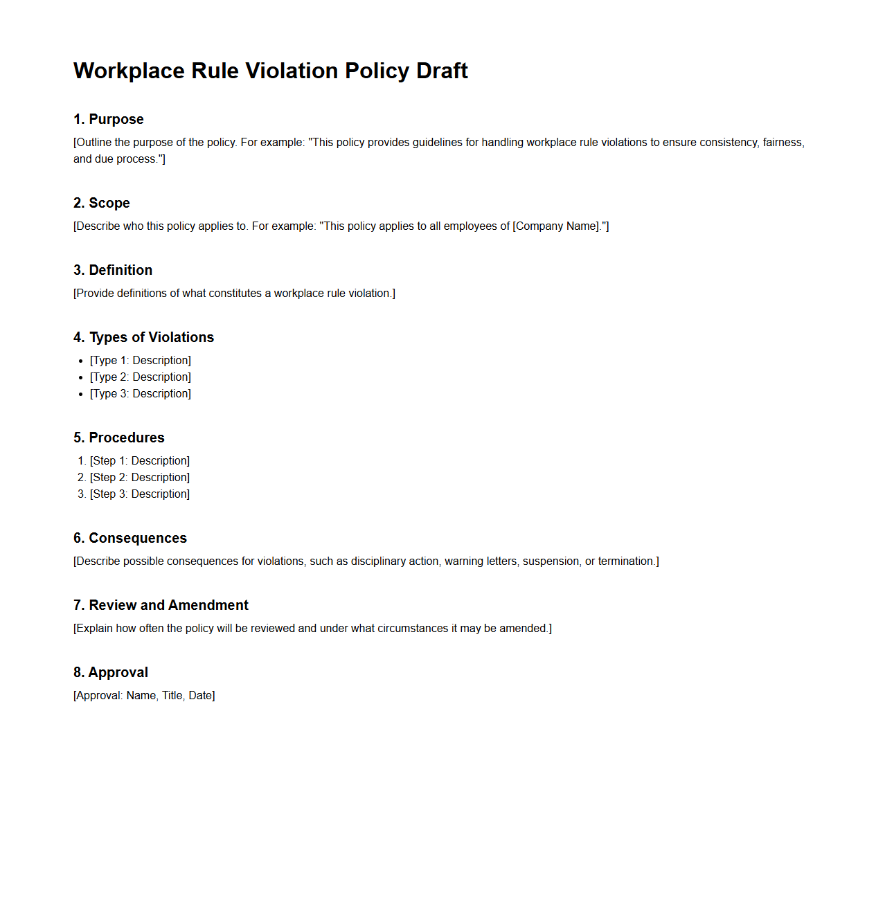 Blank Workplace Rule Violation Policy Draft