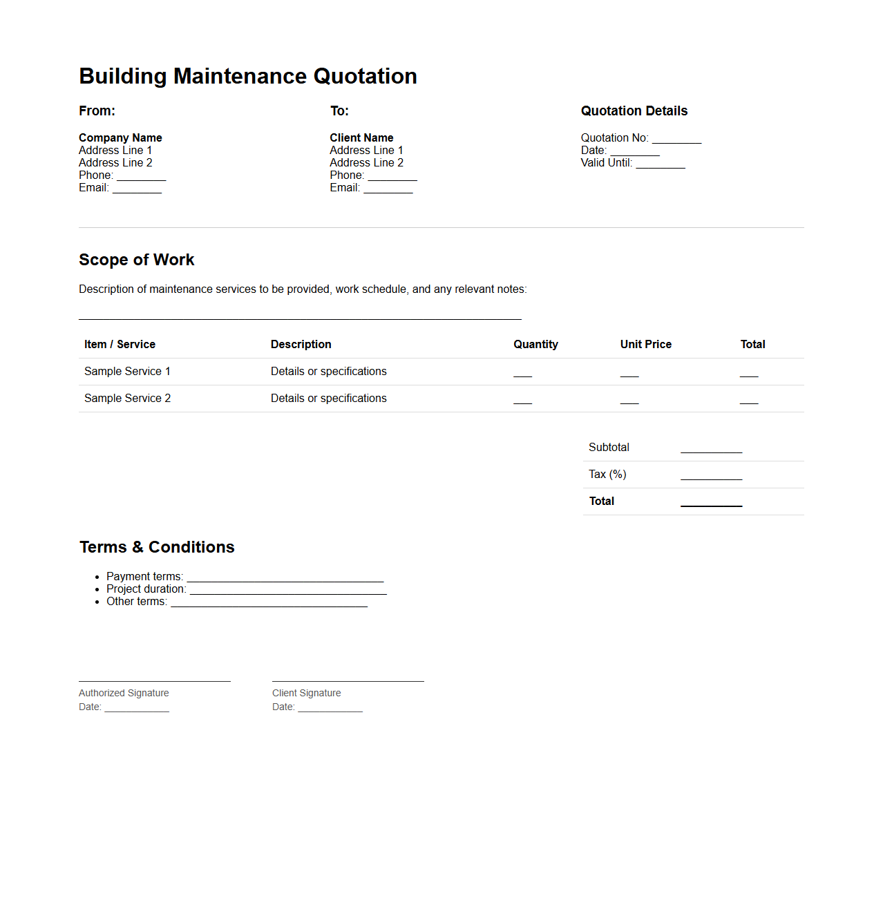 Building Maintenance Quotation Template