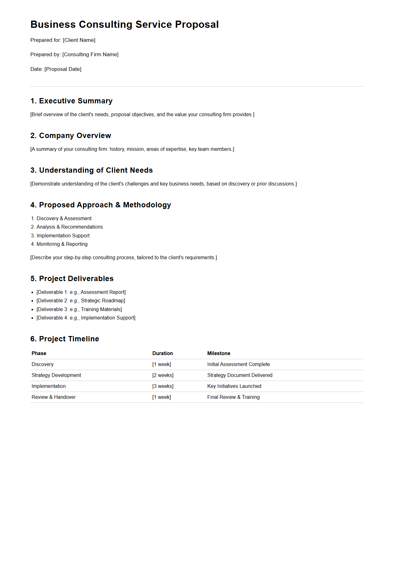 Business Consulting Service Proposal Framework