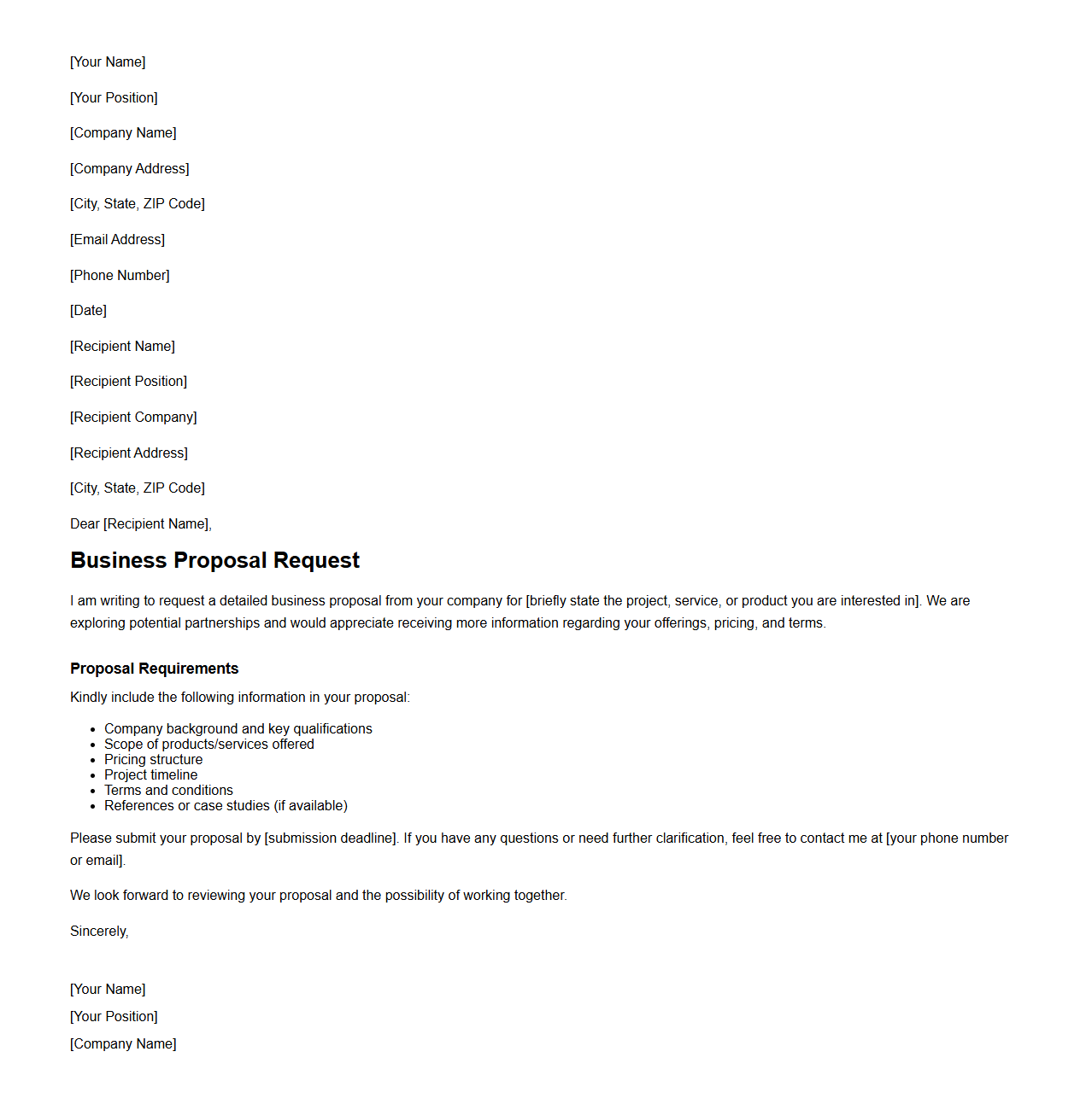 Business Proposal Request Letter Template
