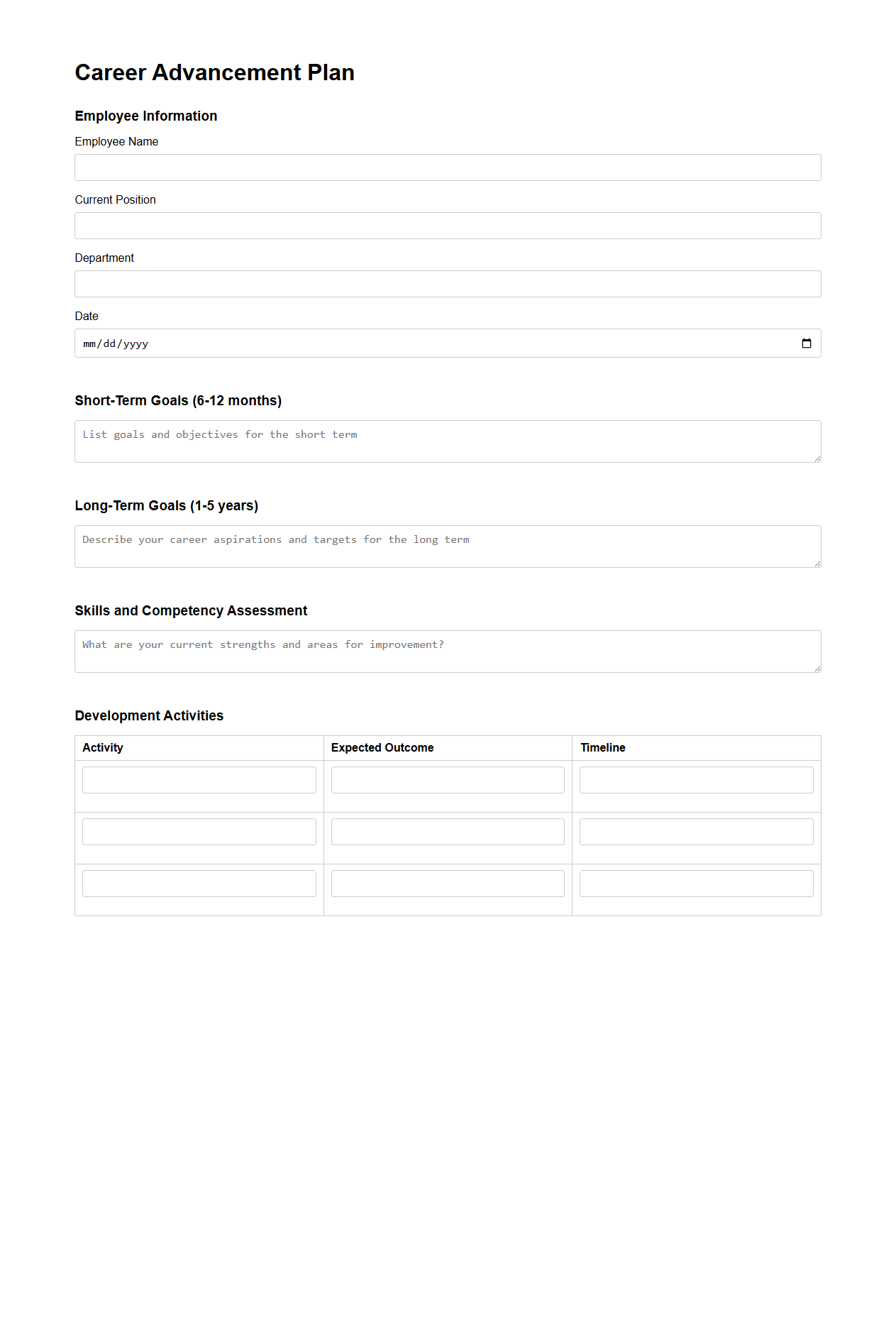 Career Advancement Plan for Employees