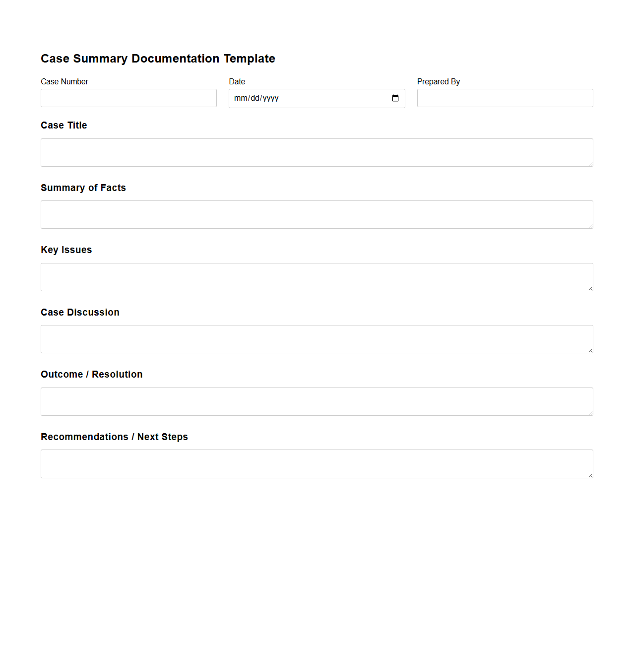 Case Summary Documentation Template