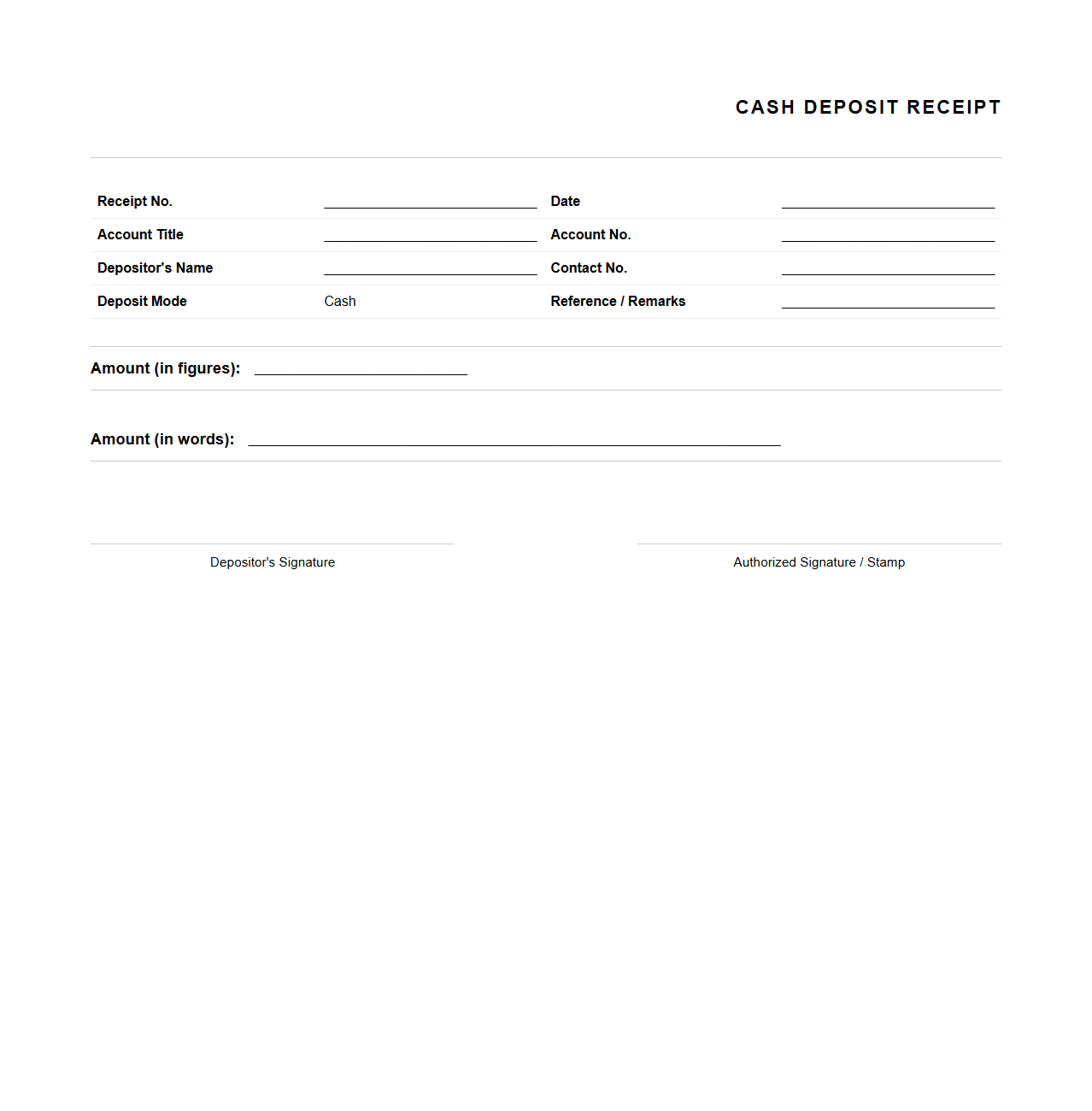 Cash Deposit Receipt Format