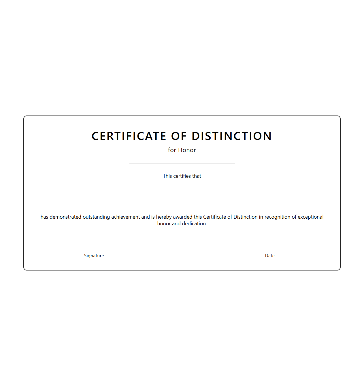 Certificate of Distinction for Honor Template