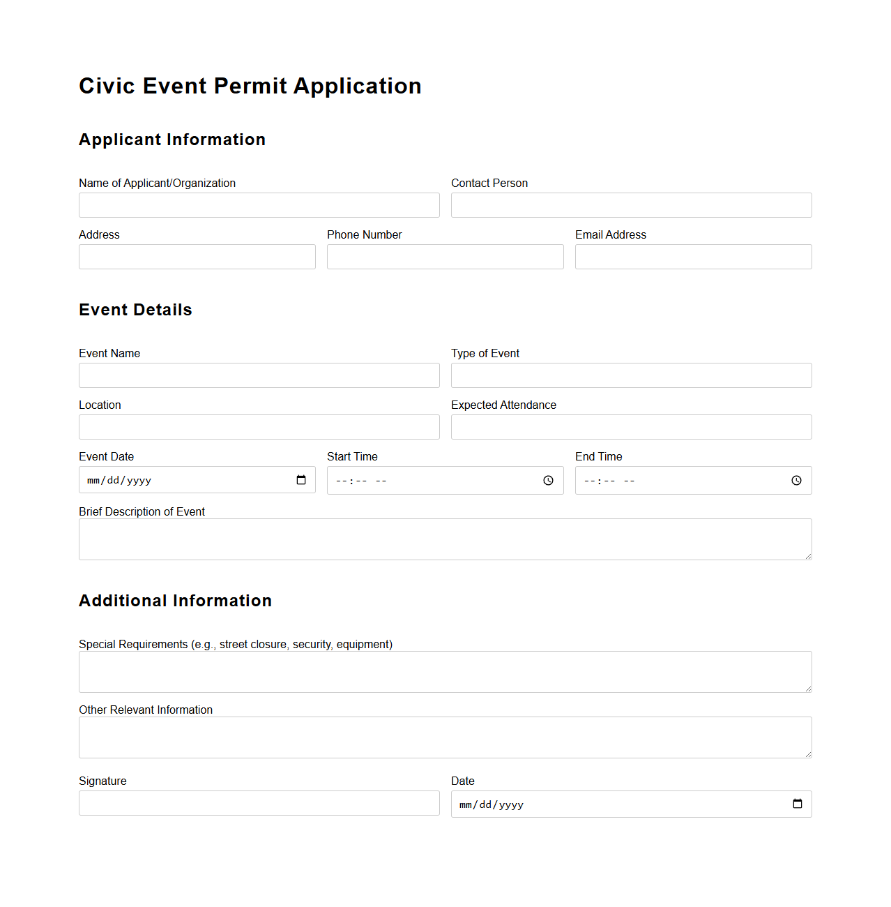 Civic Event Permit Application Format