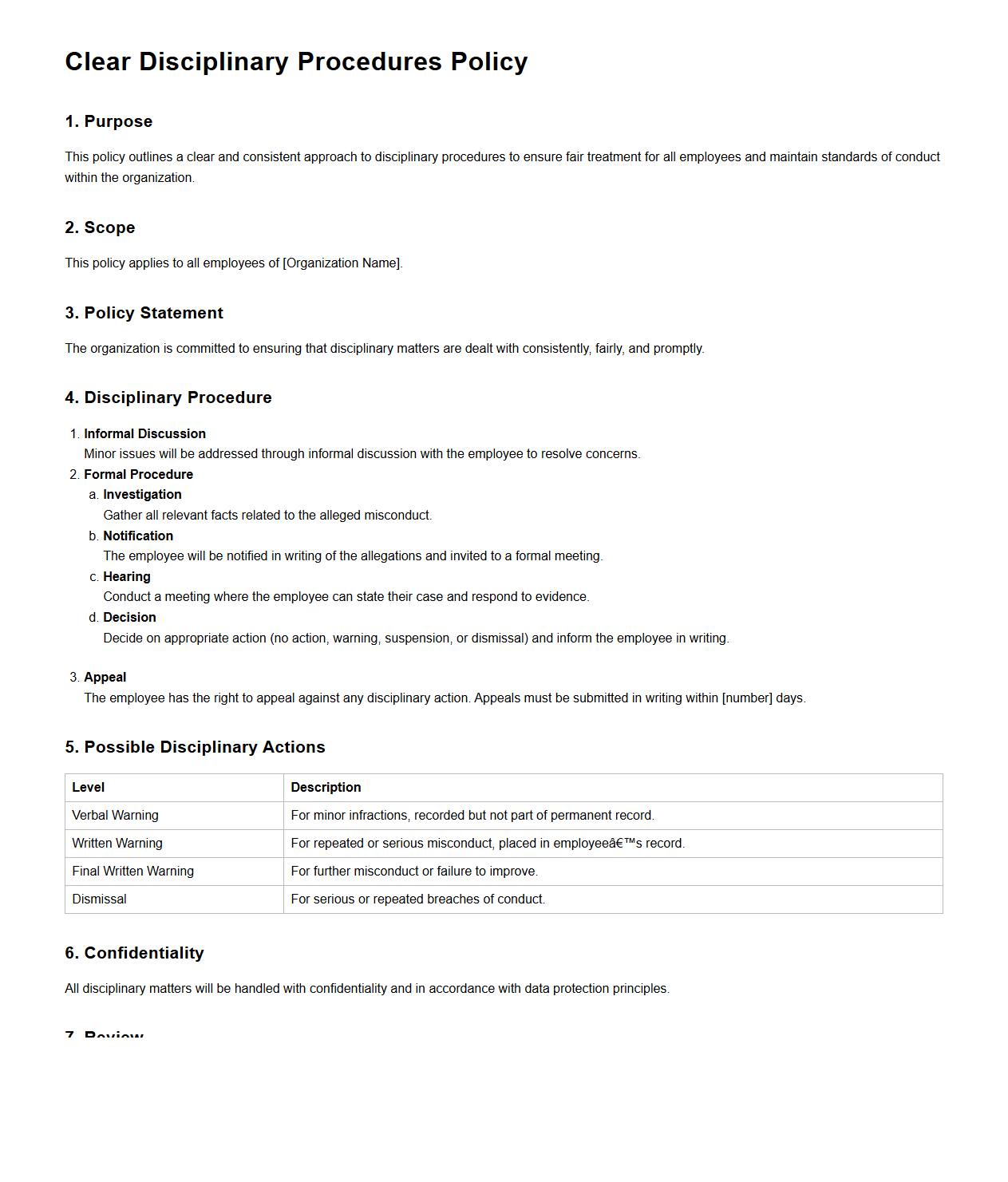 Clear Disciplinary Procedures Policy Format