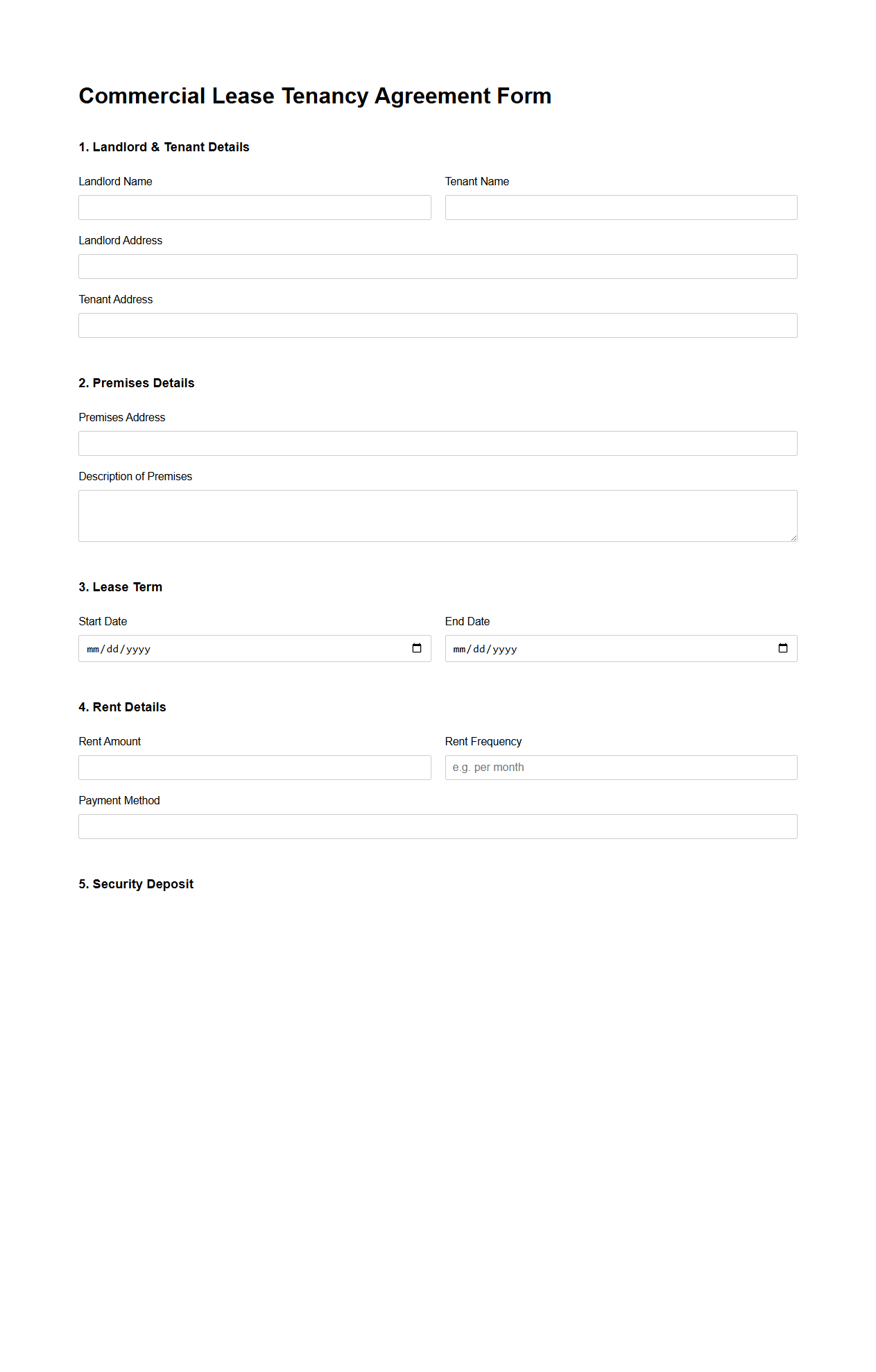 Commercial Lease Tenancy Agreement Form