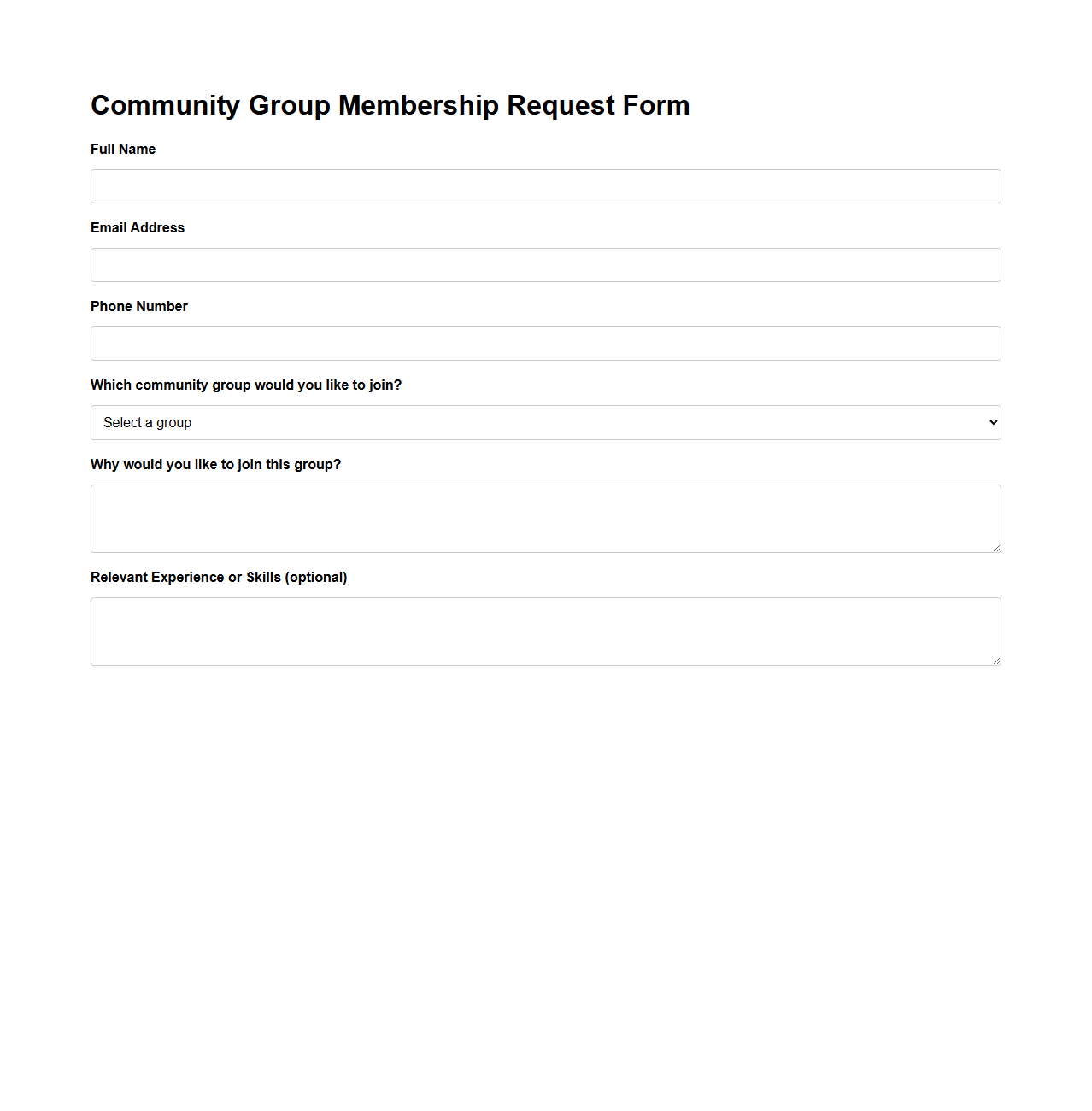 Community Group Membership Request Form Template