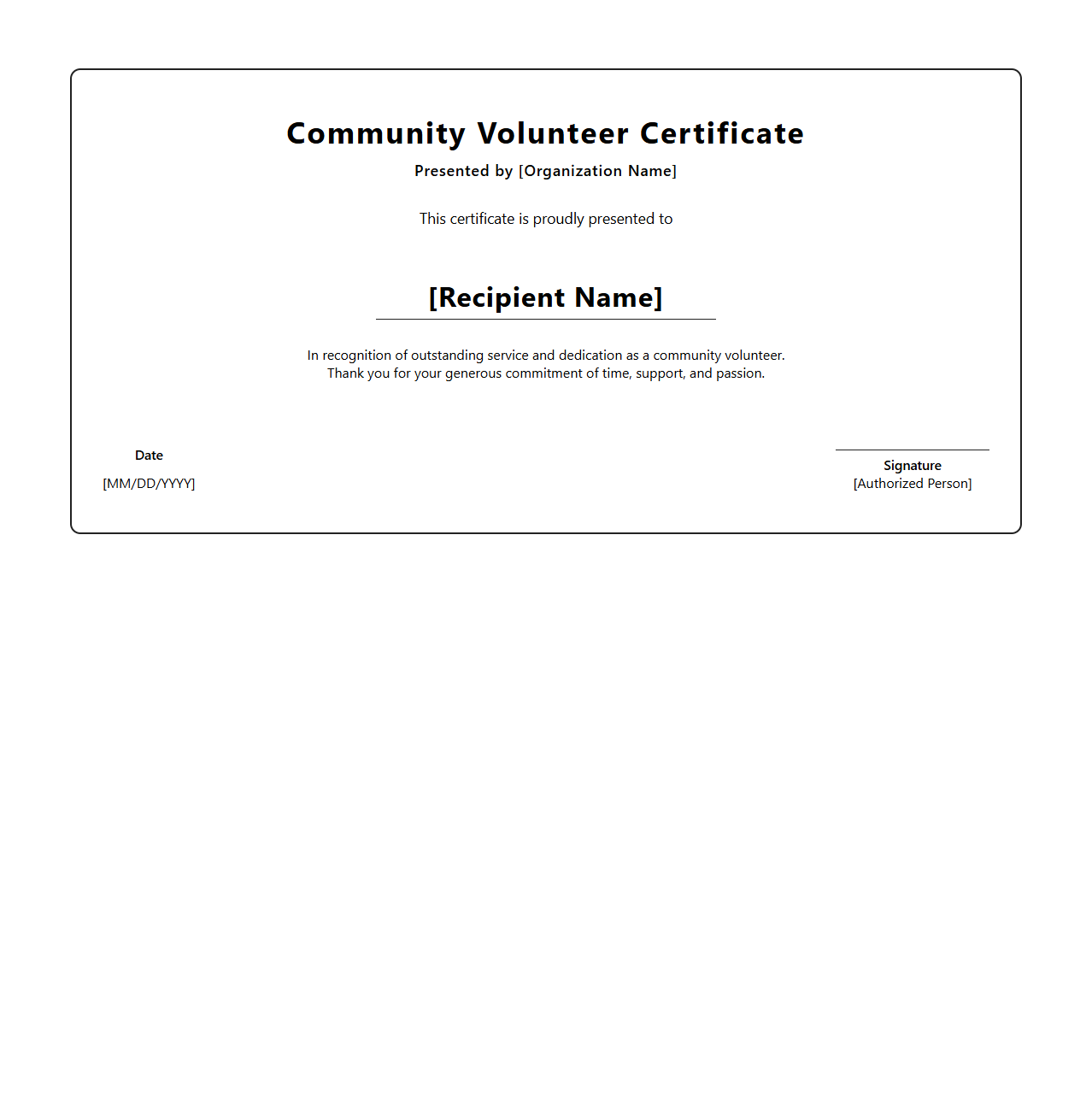 Community Volunteer Certificate Design