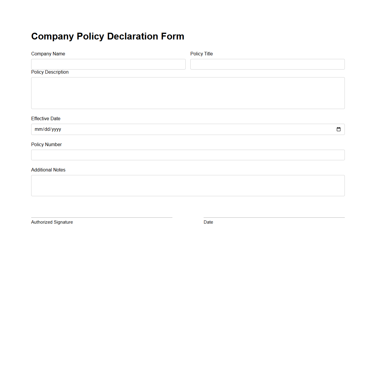 Company Policy Declaration Blank Form