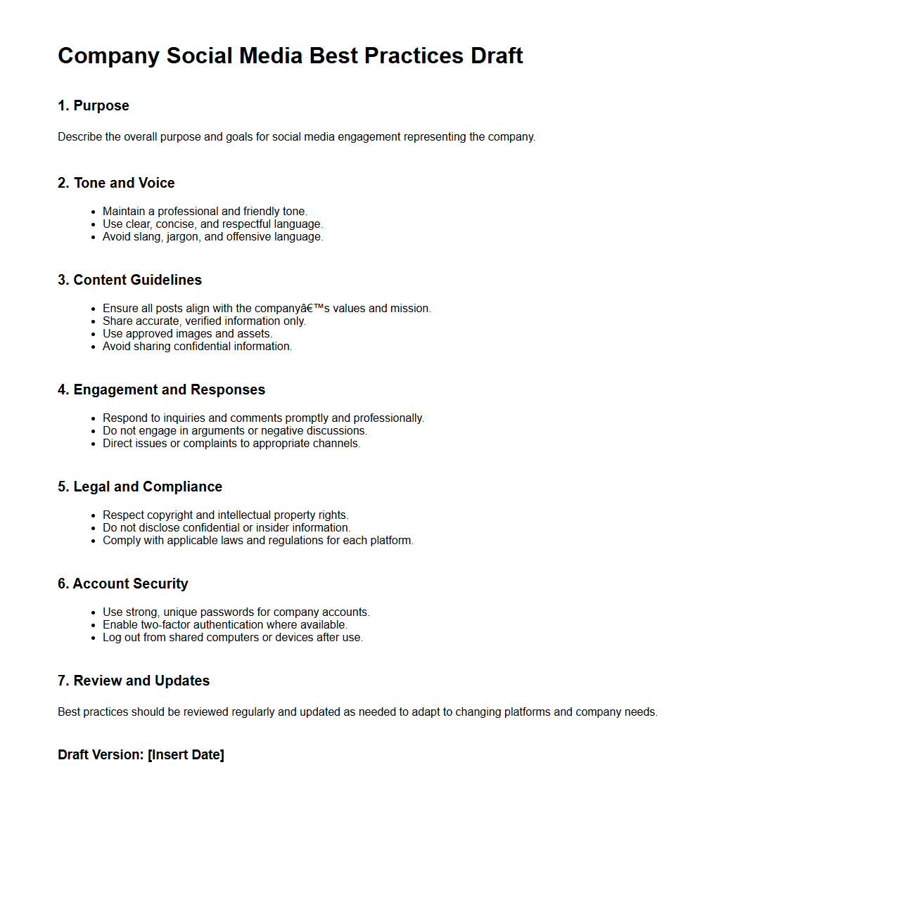 Company Social Media Best Practices Draft