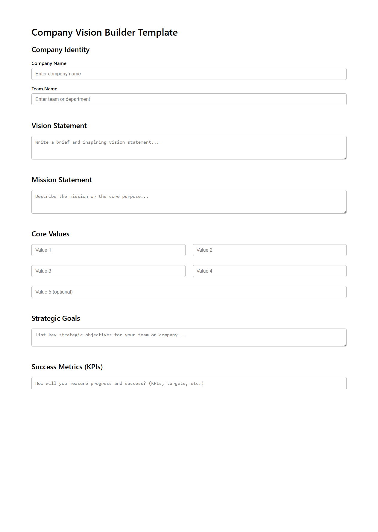 Company Vision Builder Template for Teams