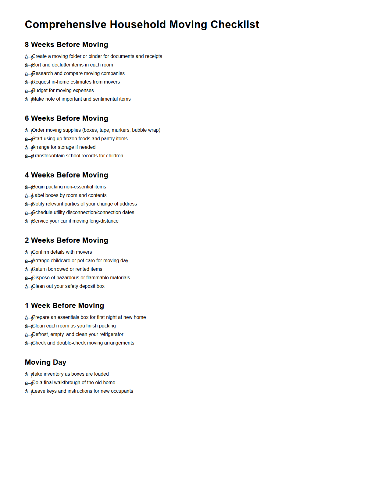 Comprehensive Household Moving Checklist for Easy Transition