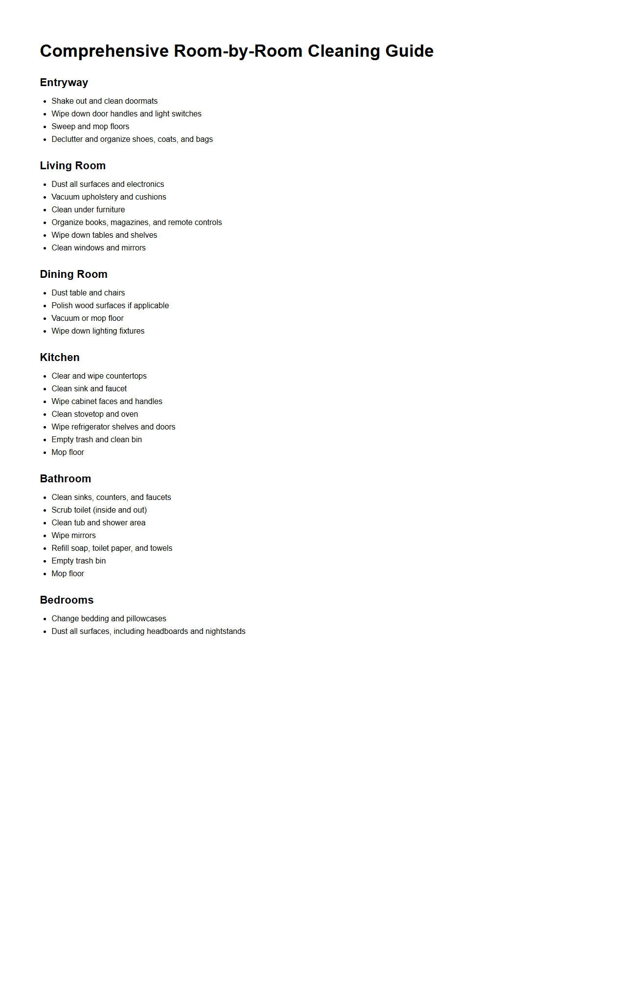 Comprehensive Room-by-Room Cleaning Guide