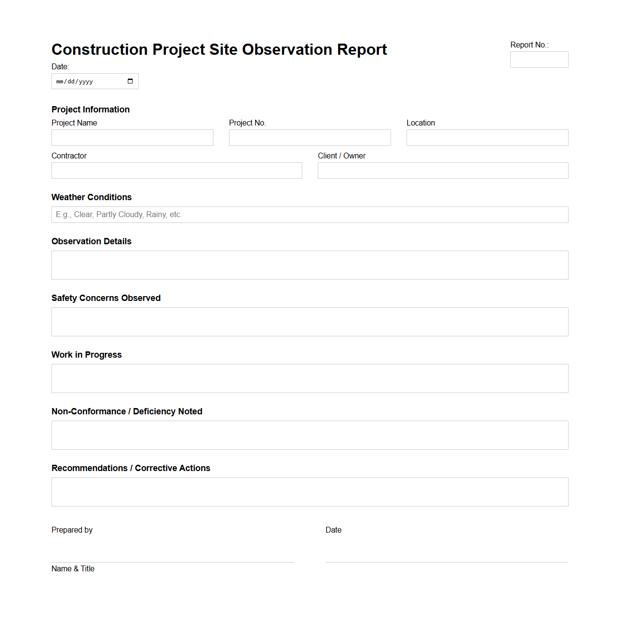 Construction Project Site Observation Report