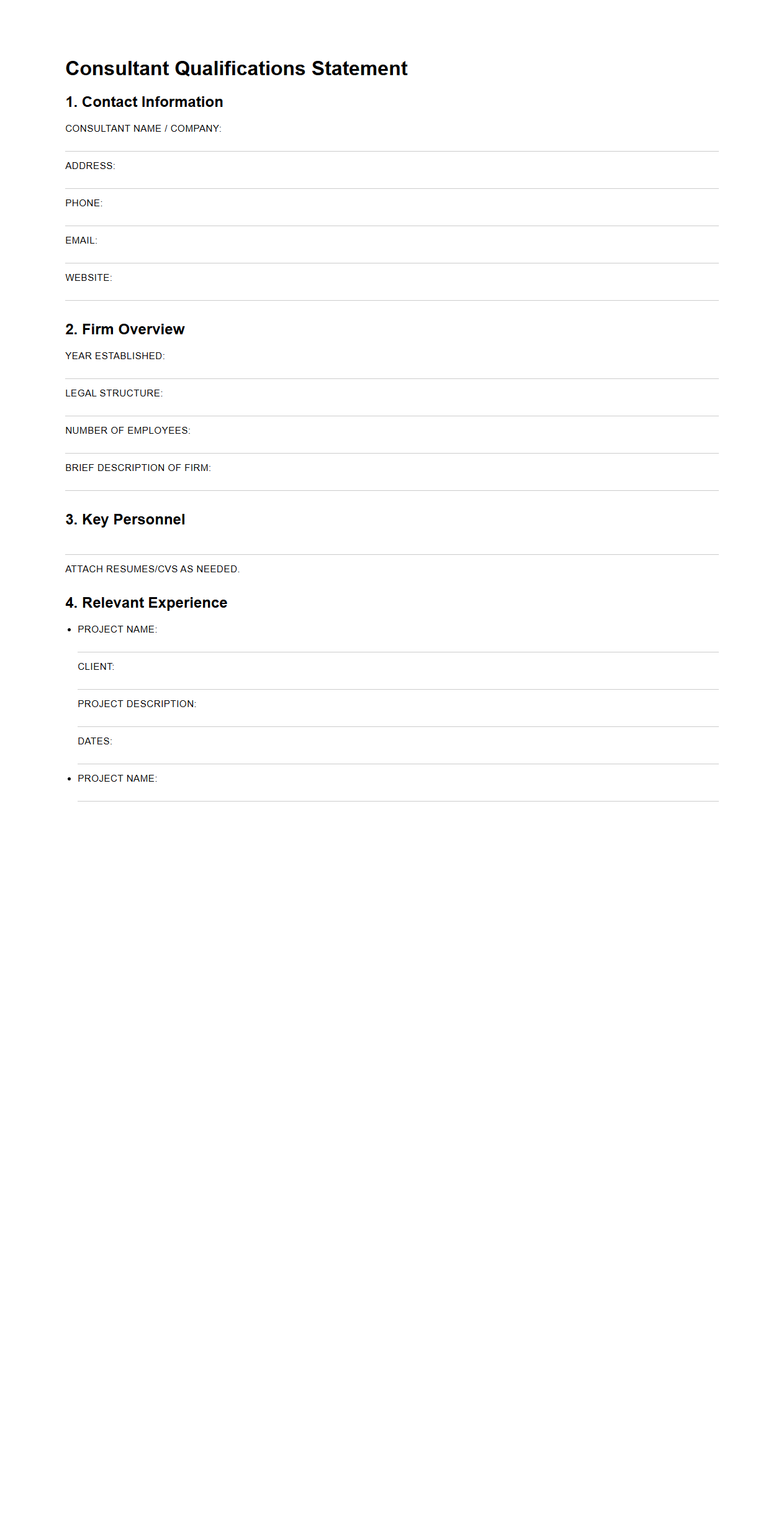 Consultant Qualifications Statement Sample