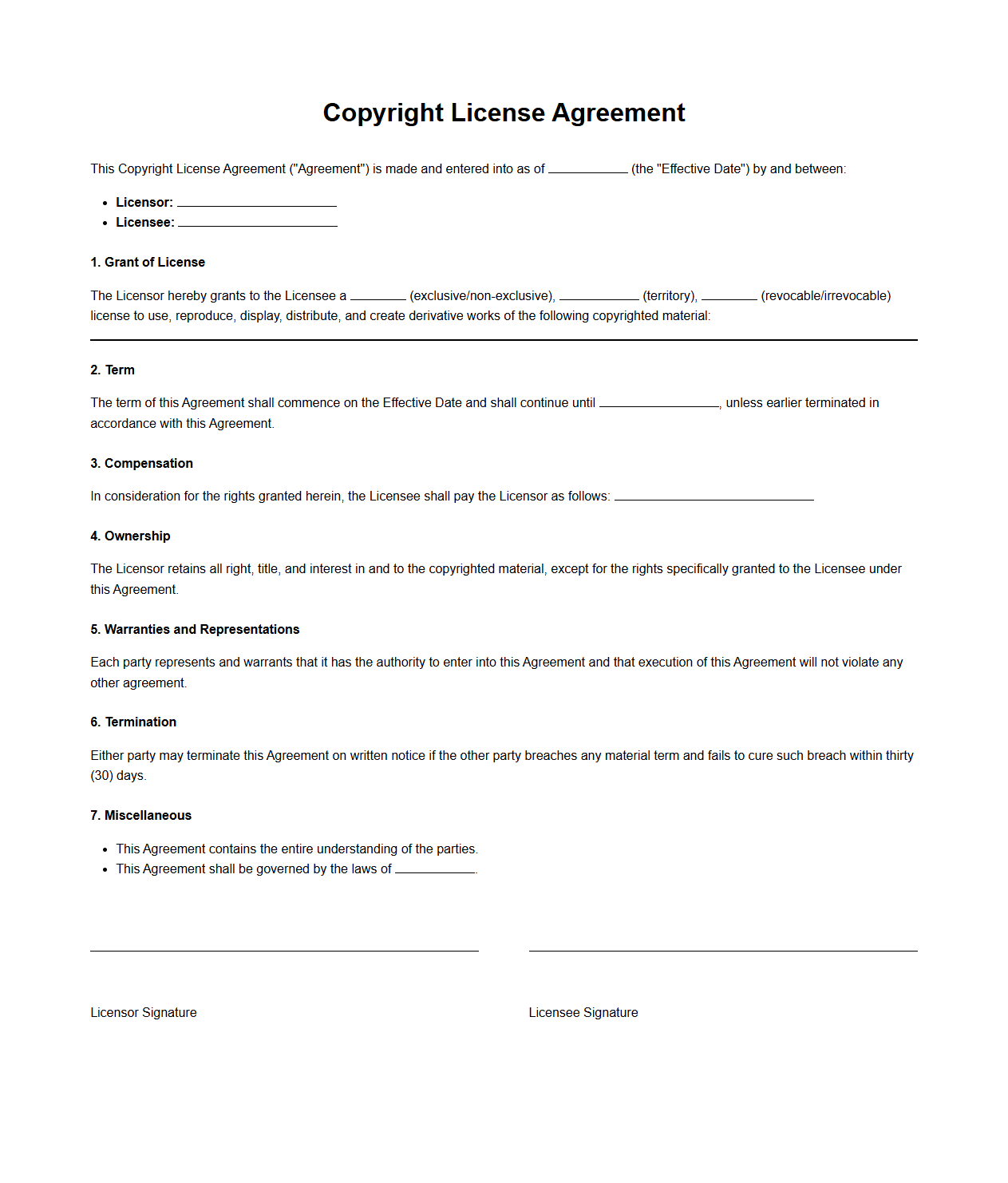 Copyright License Agreement Template