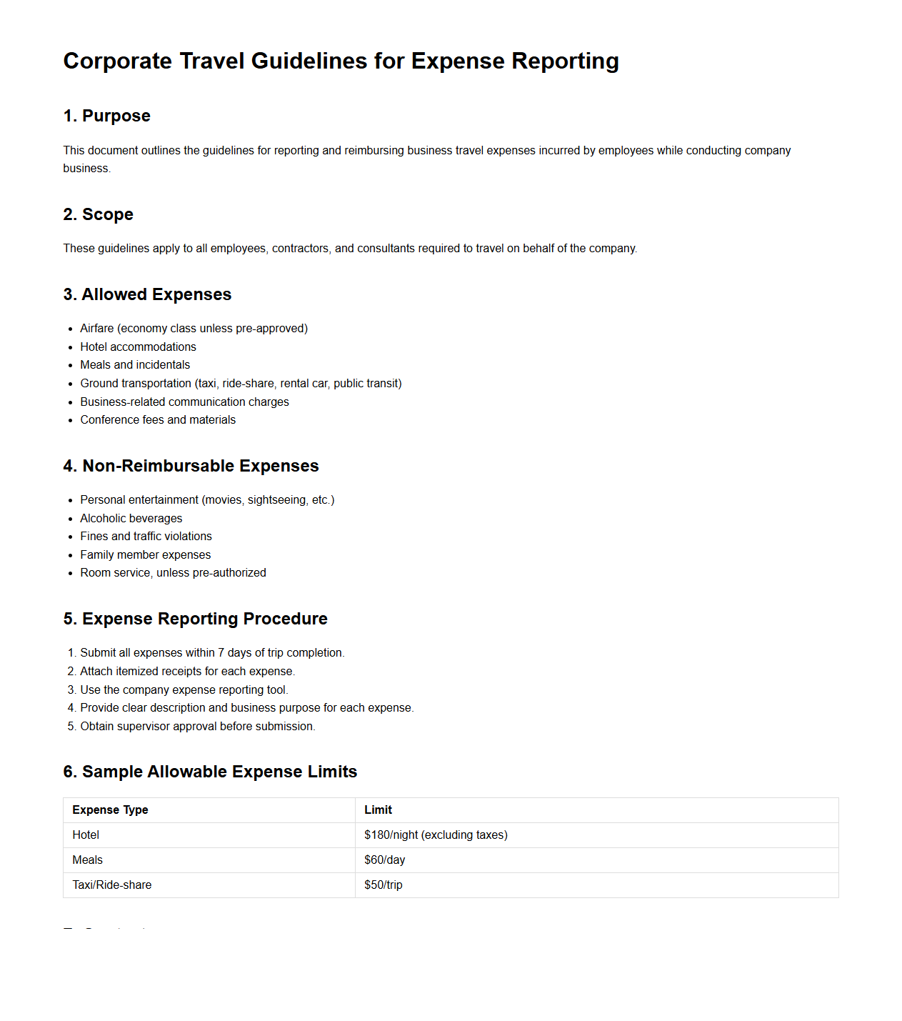 Corporate Travel Guidelines for Expense Reporting