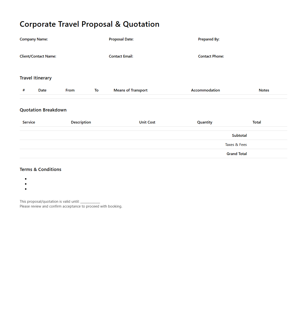 Corporate Travel Proposal Quotation Template