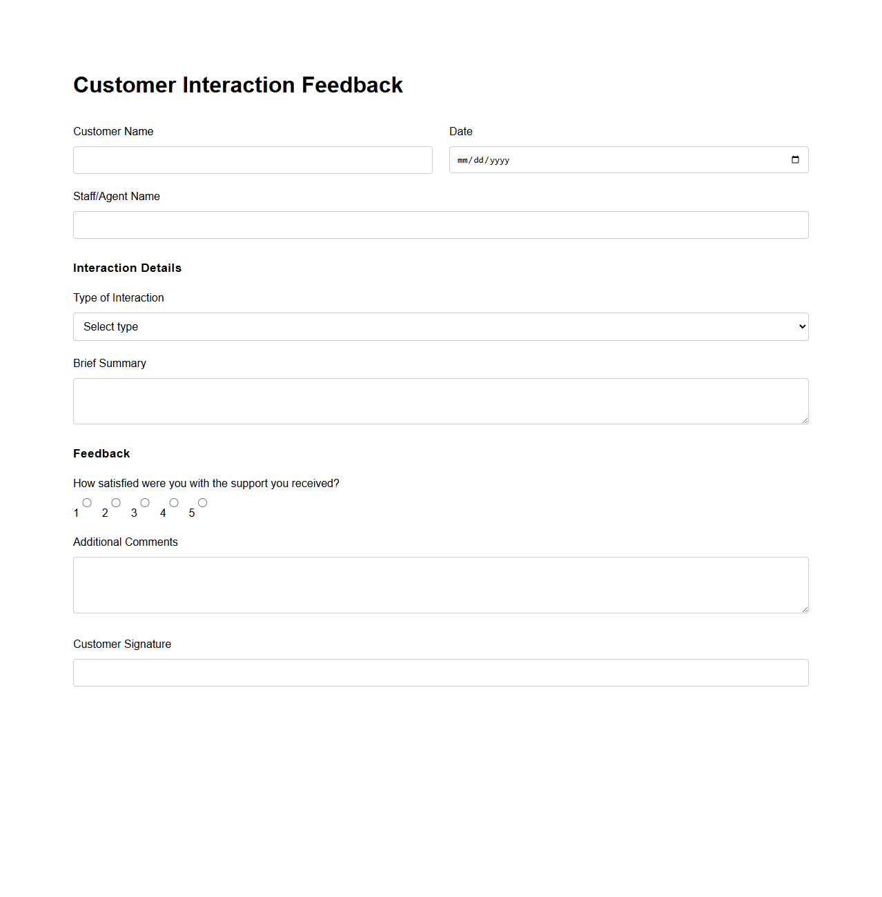 Customer Interaction Feedback Template