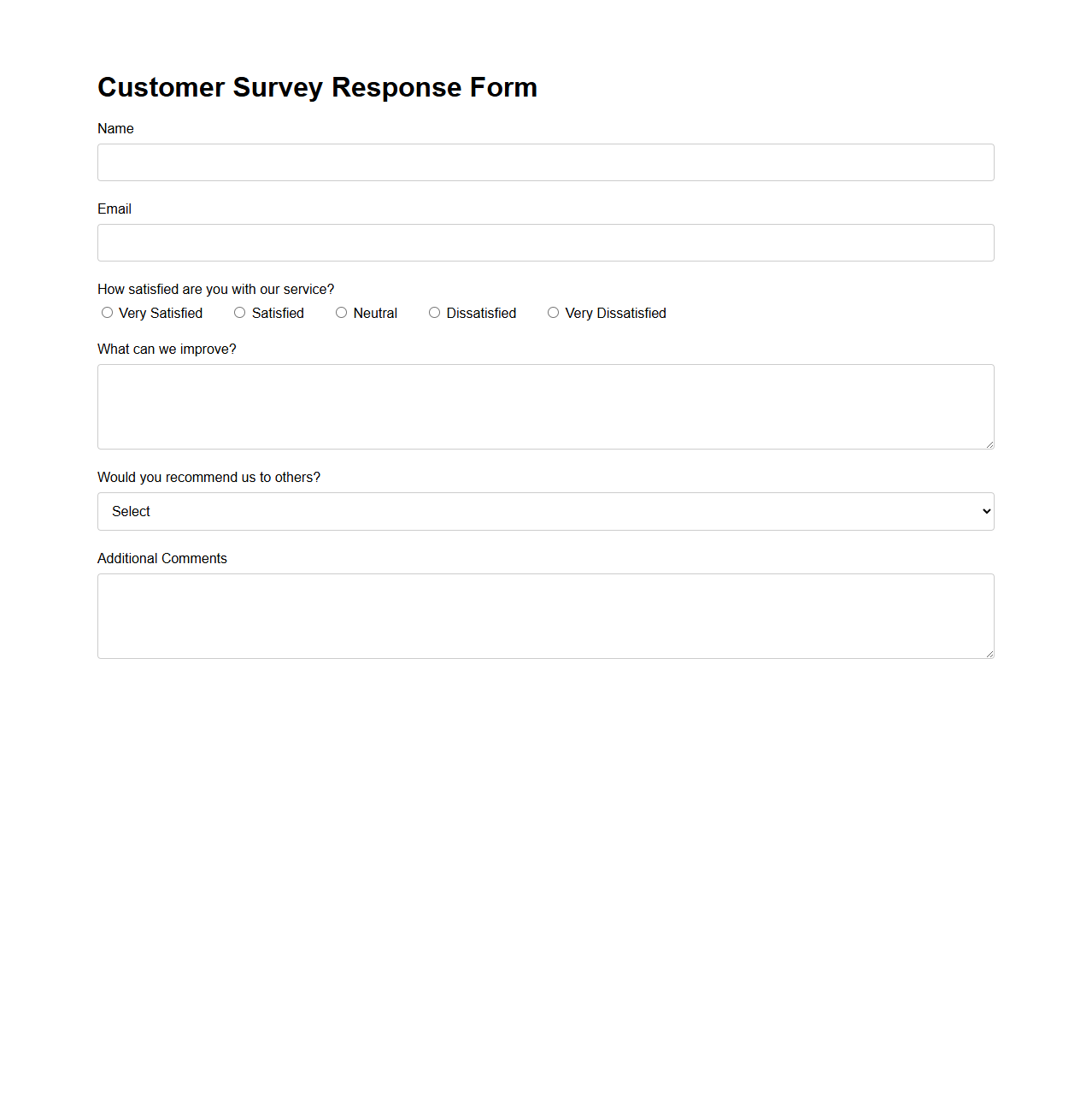 Customer Survey Response Form