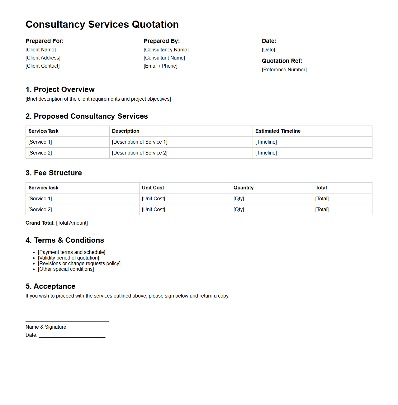Customizable Consultancy Services Quotation Outline
