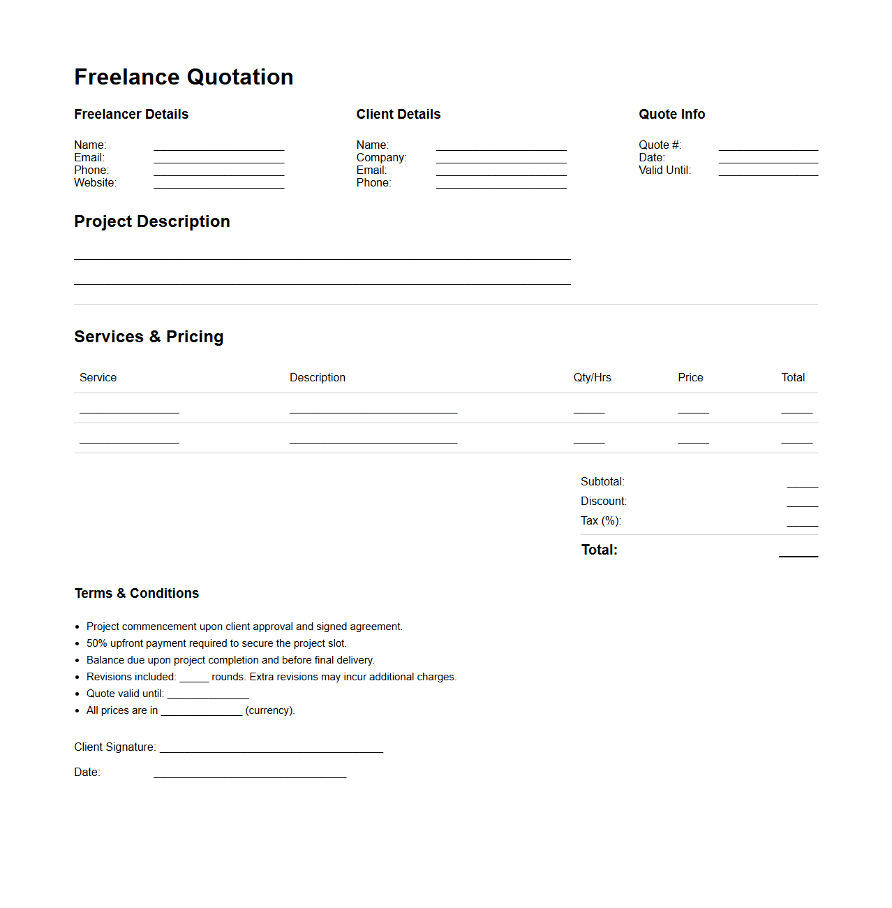 Customizable Freelance Quotation Template for Creative Services