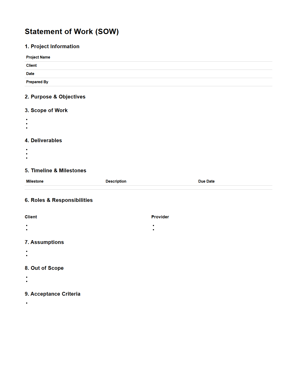Customizable Project SOW Format