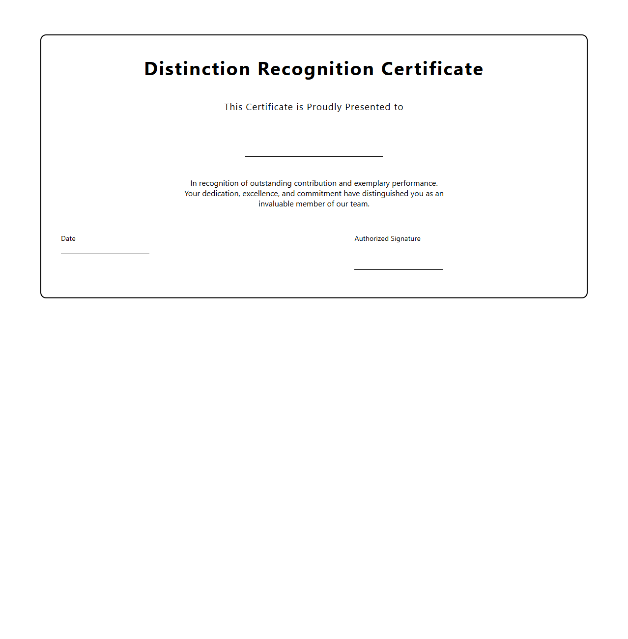 Distinction Recognition Certificate for Employees