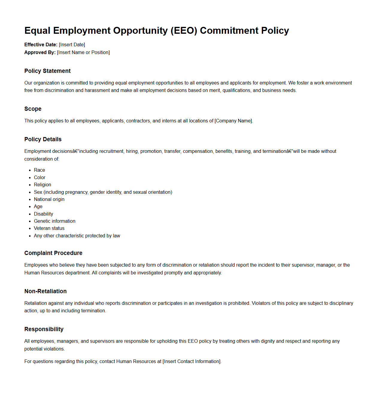 EEO Commitment Policy Example