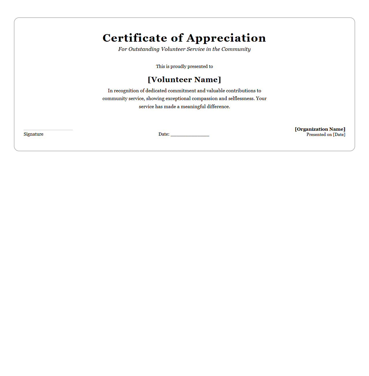 Elegant Volunteer Certificate Design for Community Work