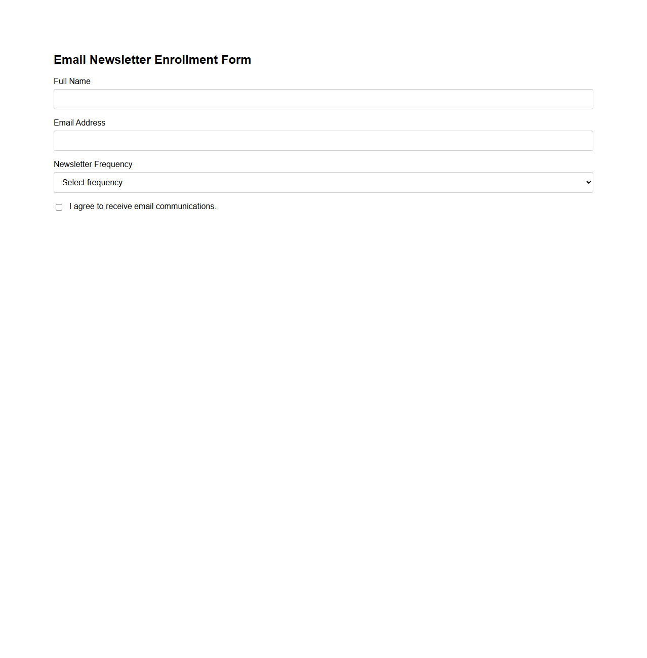 Email Newsletter Enrollment Form
