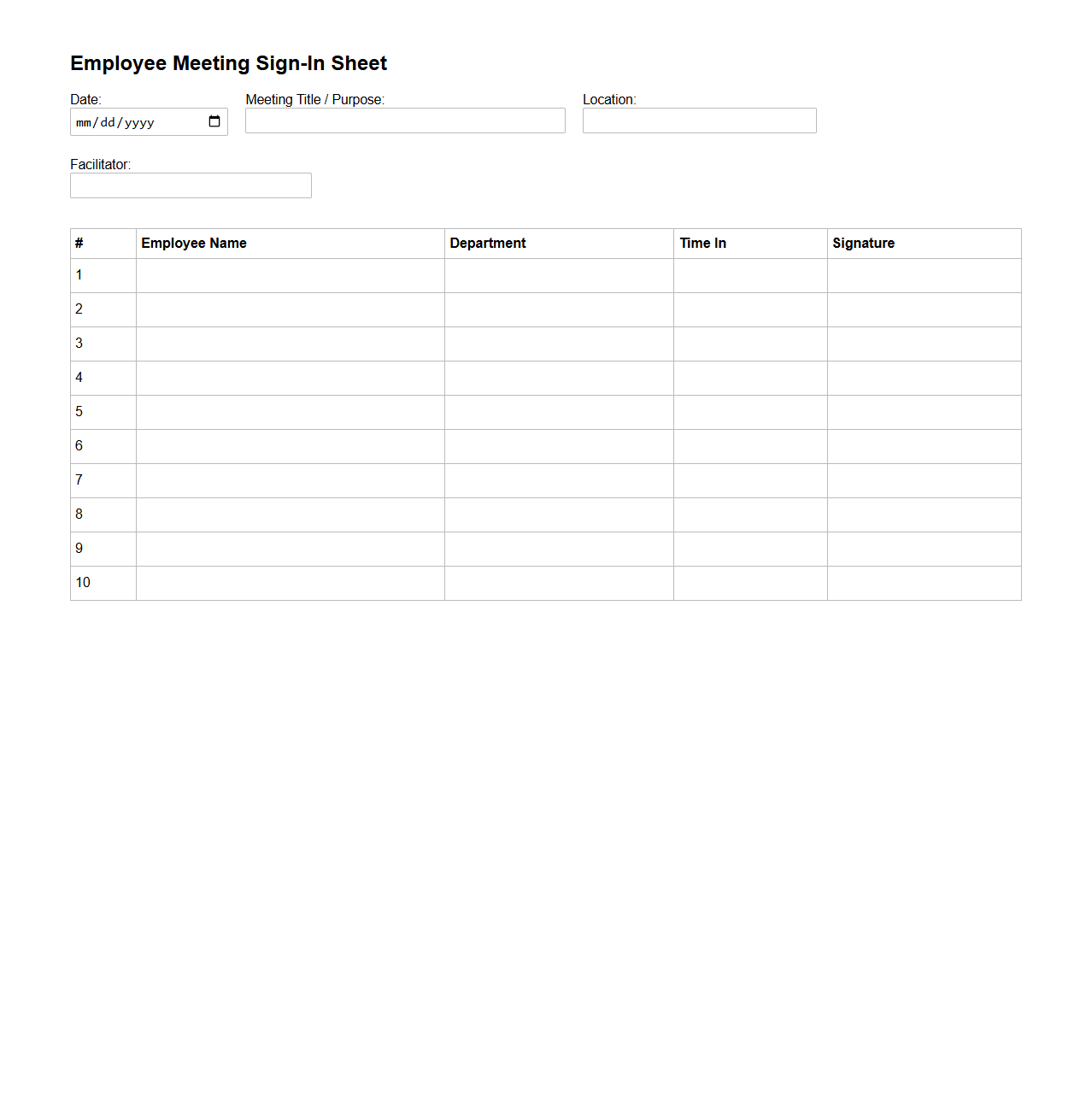 Employee Meeting Sign-In Sheet Format