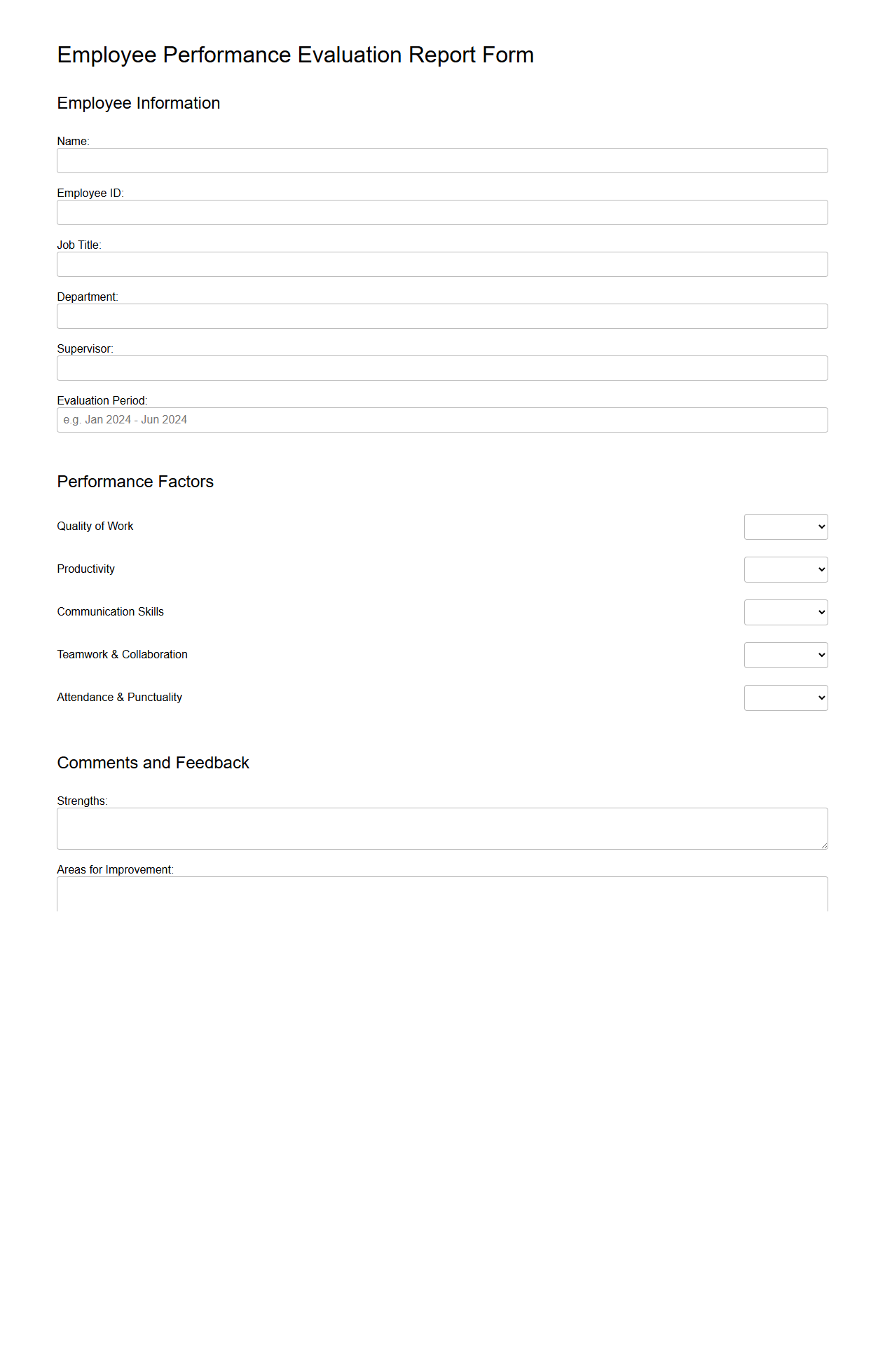 Employee Performance Evaluation Report Form