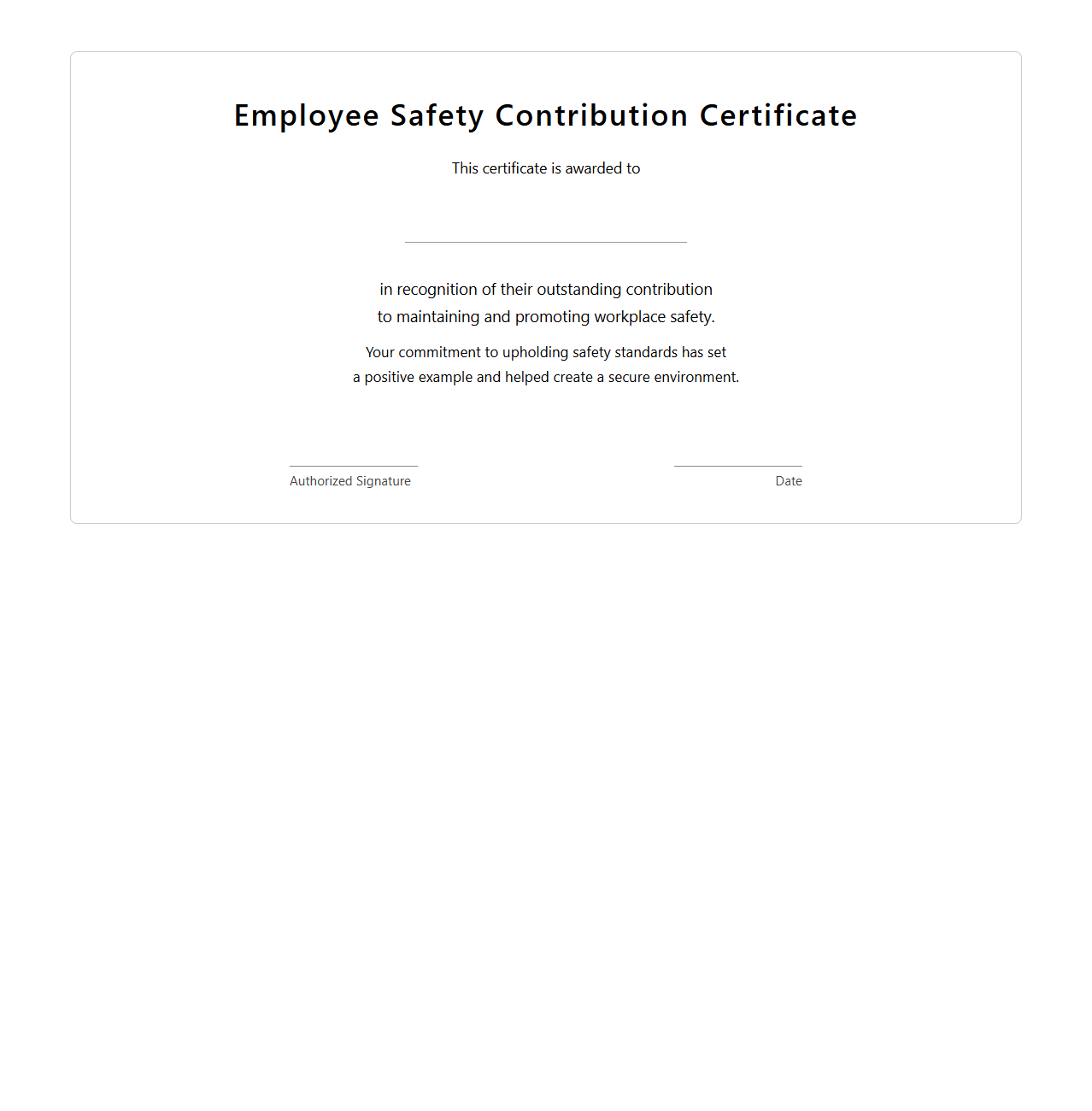 Employee Safety Contribution Certificate Template