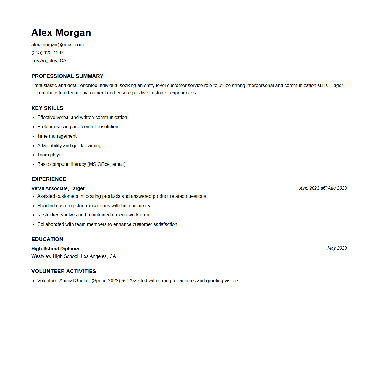 Entry-Level Customer Service Resume Blueprint