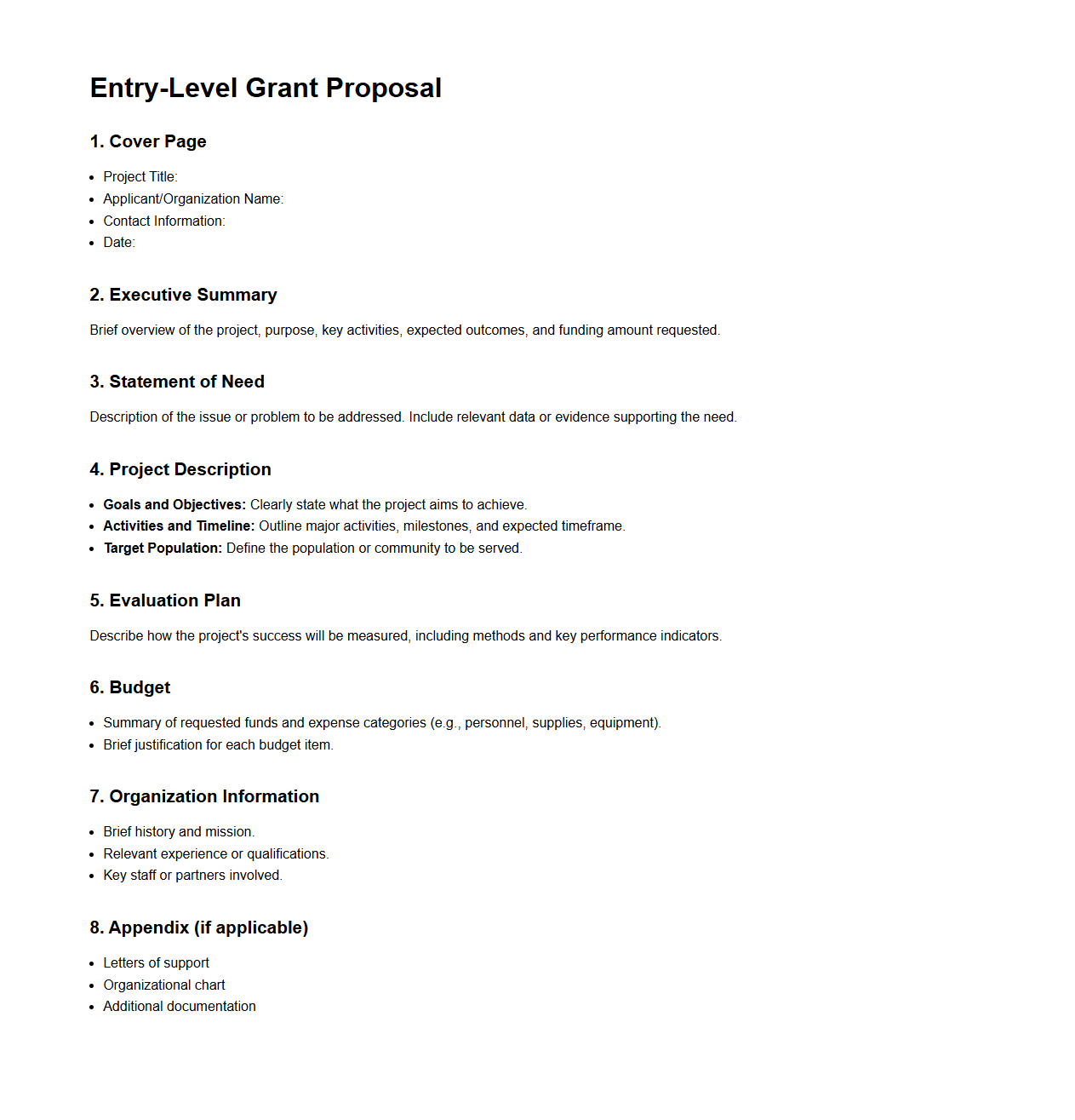 Entry-Level Grant Proposal Structure
