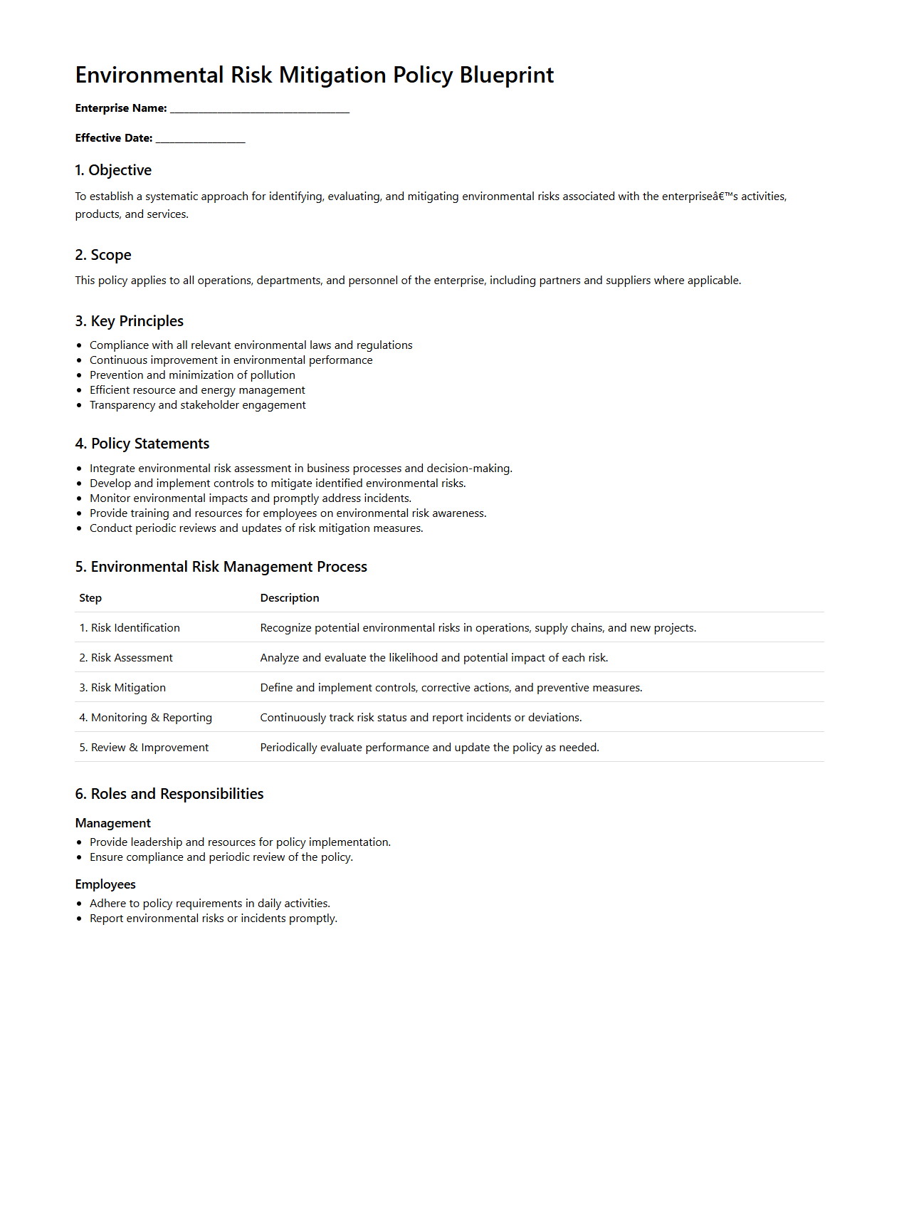 Environmental Risk Mitigation Policy Blueprint for Enterprises