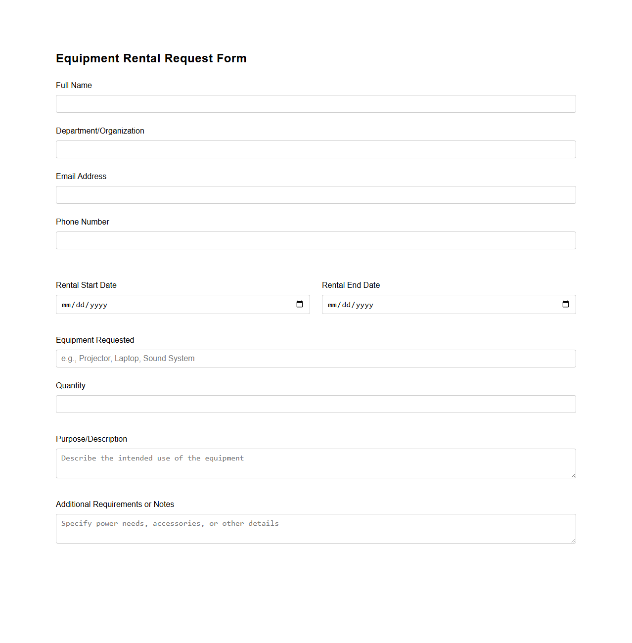 Equipment Rental Request Form