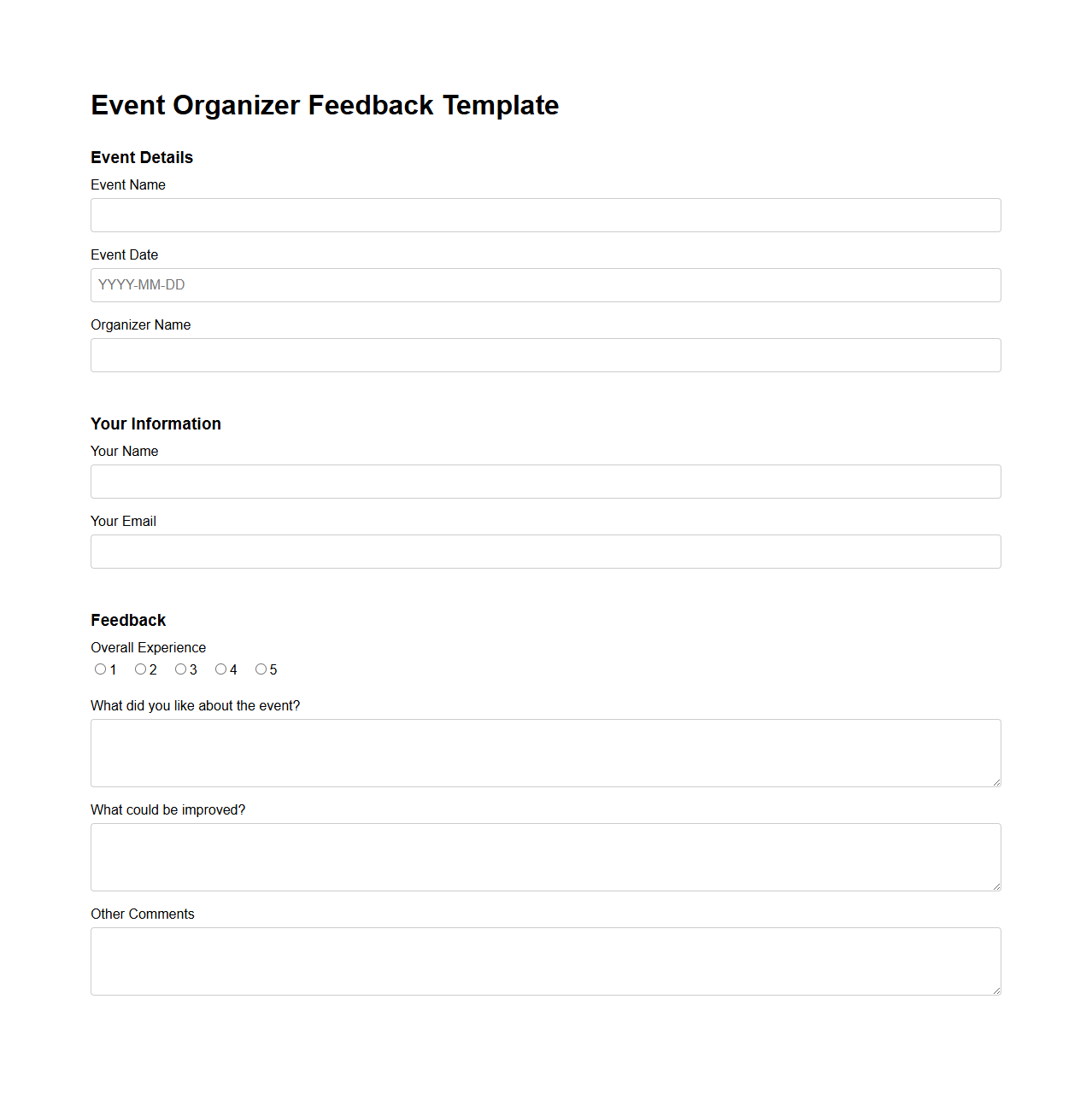 Event Organizer Feedback Template