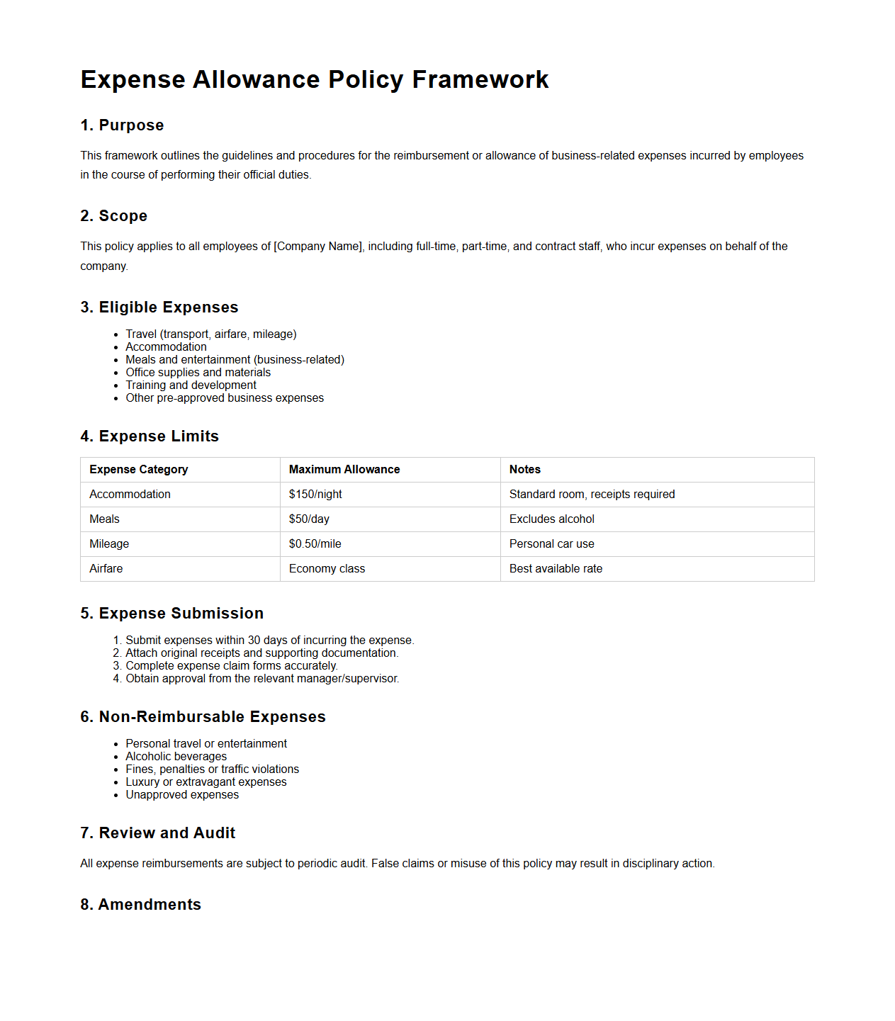 Expense Allowance Policy Framework