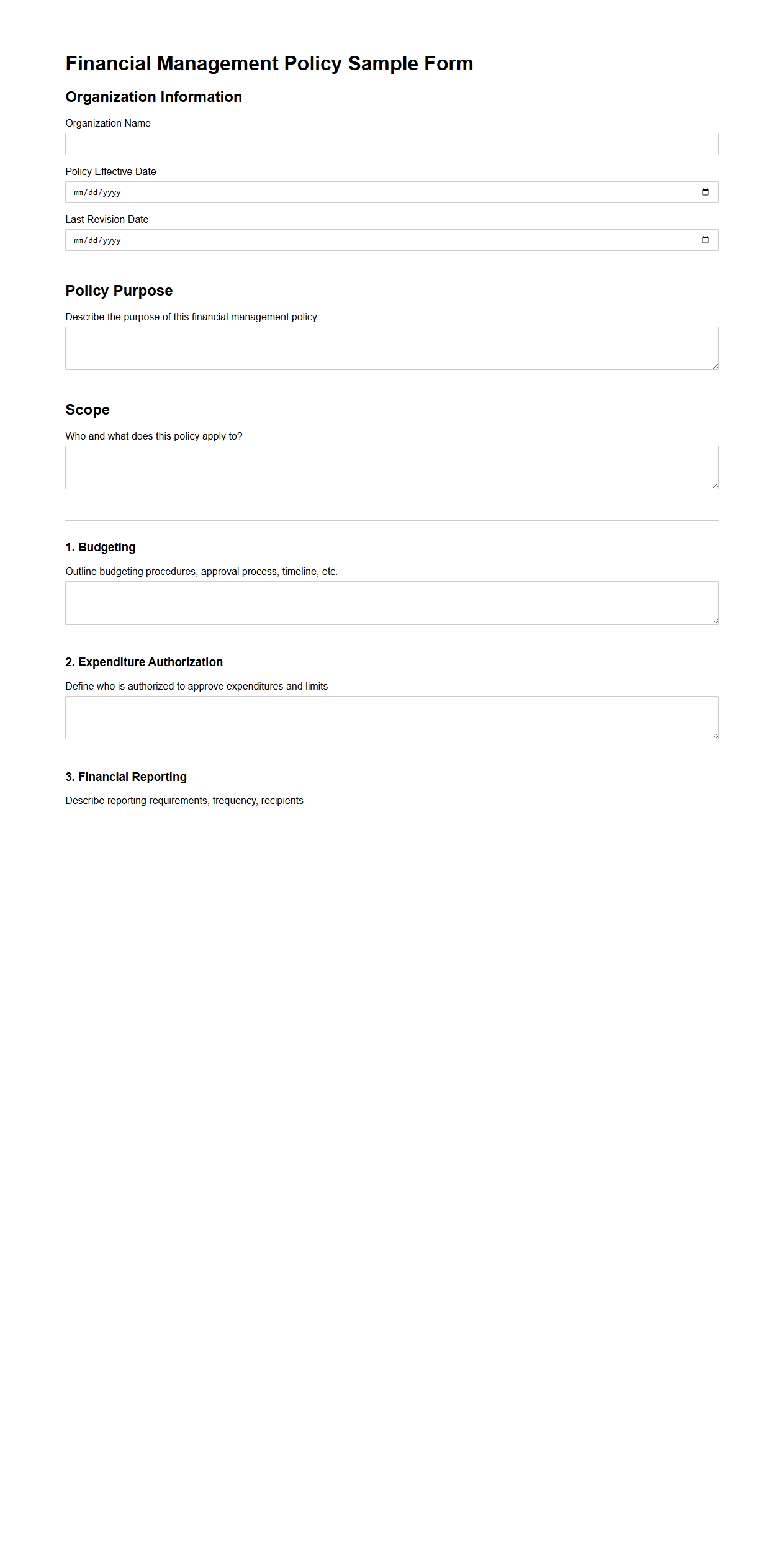 Financial Management Policy Sample Form