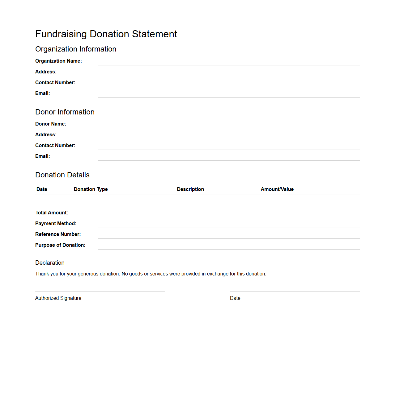 Fundraising Donation Statement Format