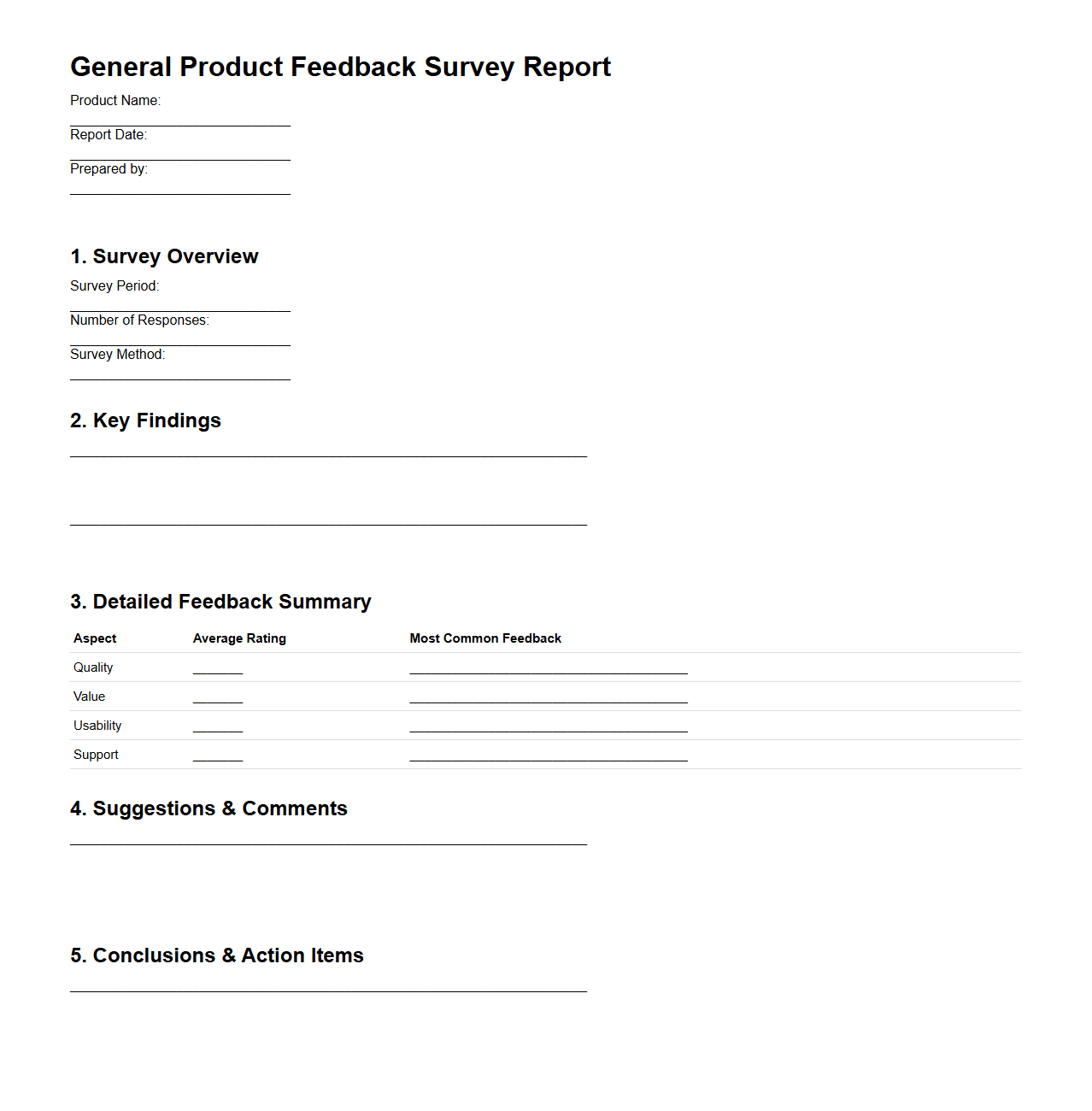 General Product Feedback Survey Report Template