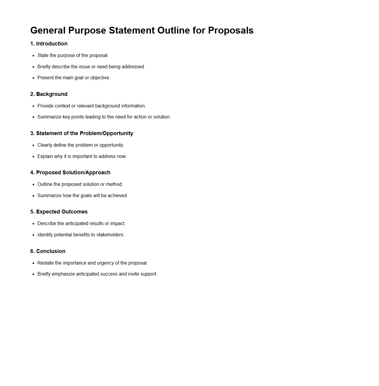 General Purpose Statement Outline for Proposals
