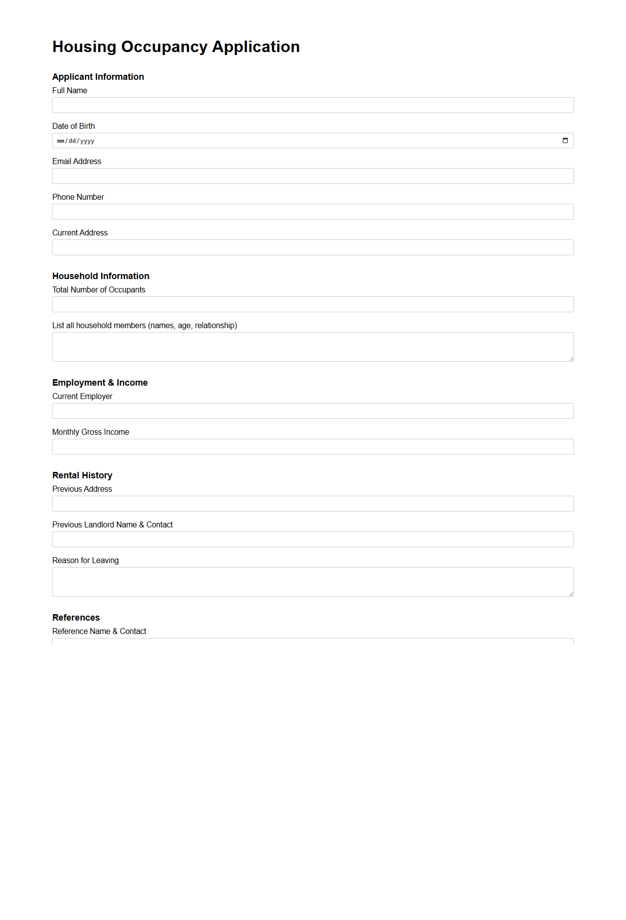 Generic Housing Occupancy Application Sample