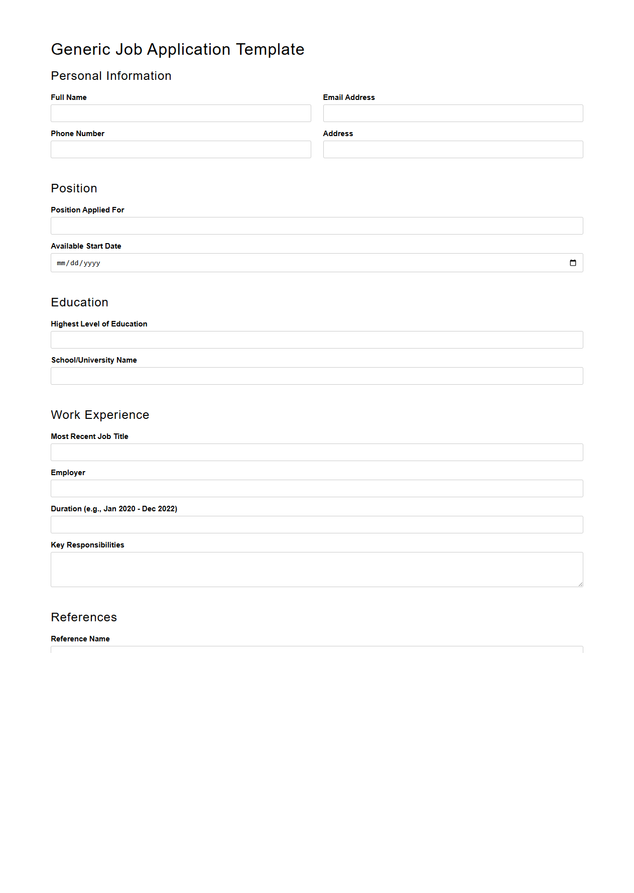 Generic Job Application Template