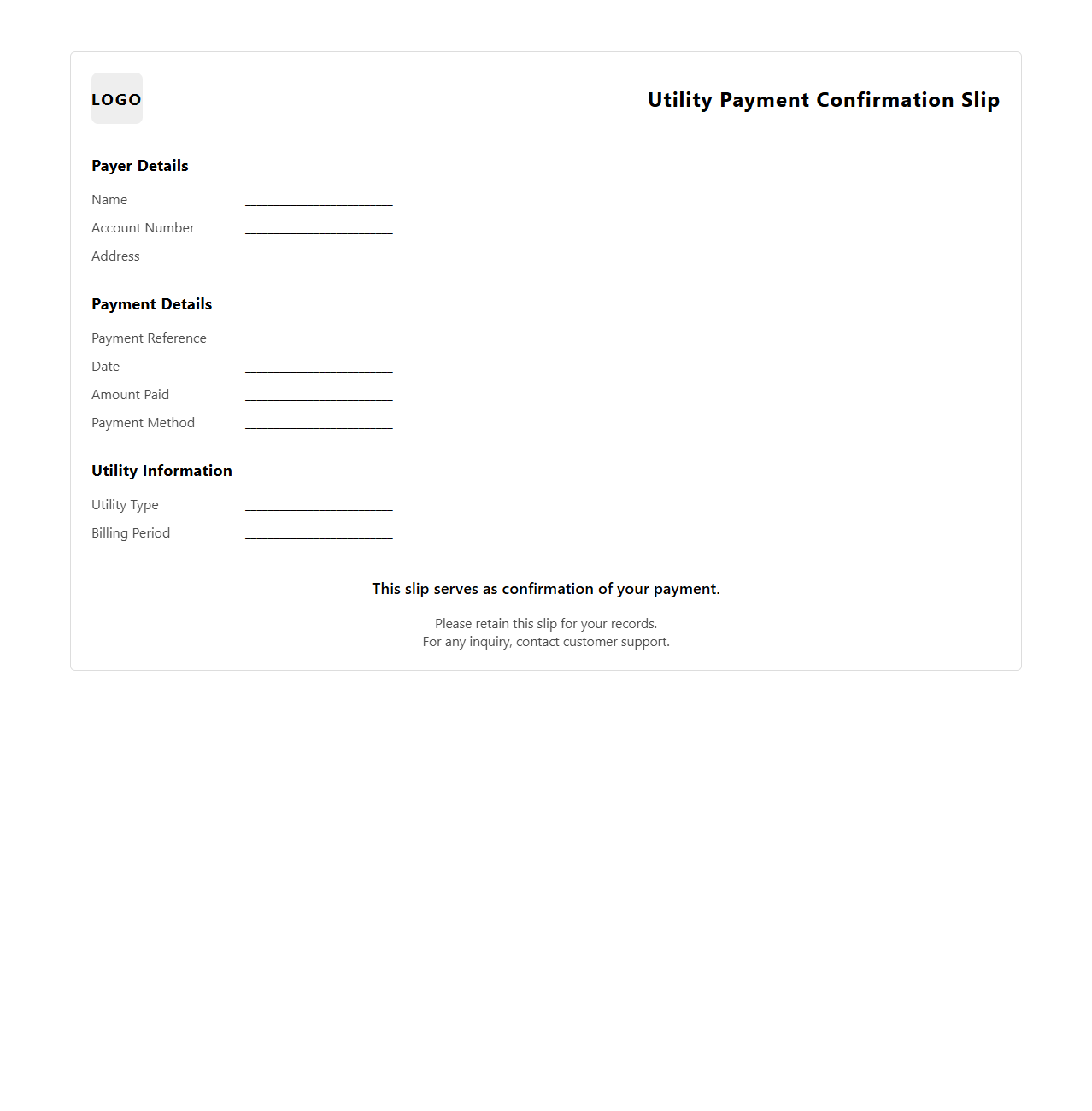 Generic Utility Payment Confirmation Slip