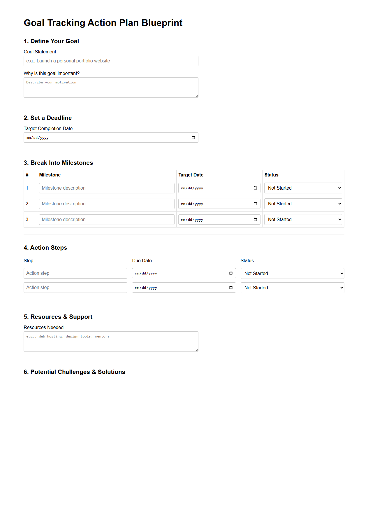 Goal Tracking Action Plan Blueprint